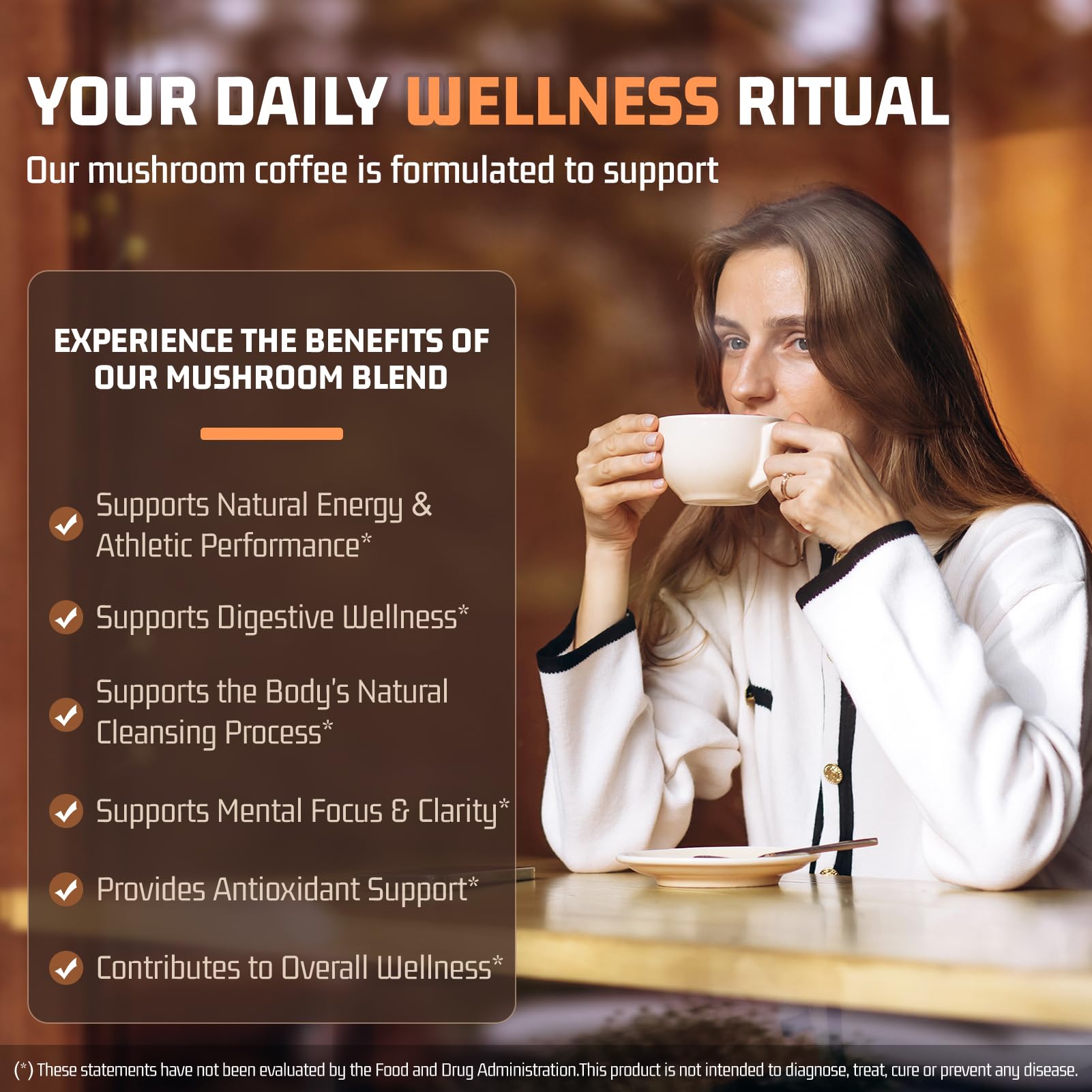 Nature Echo Reishi and Turkey Tail in coffee for immune-friendly daily use.