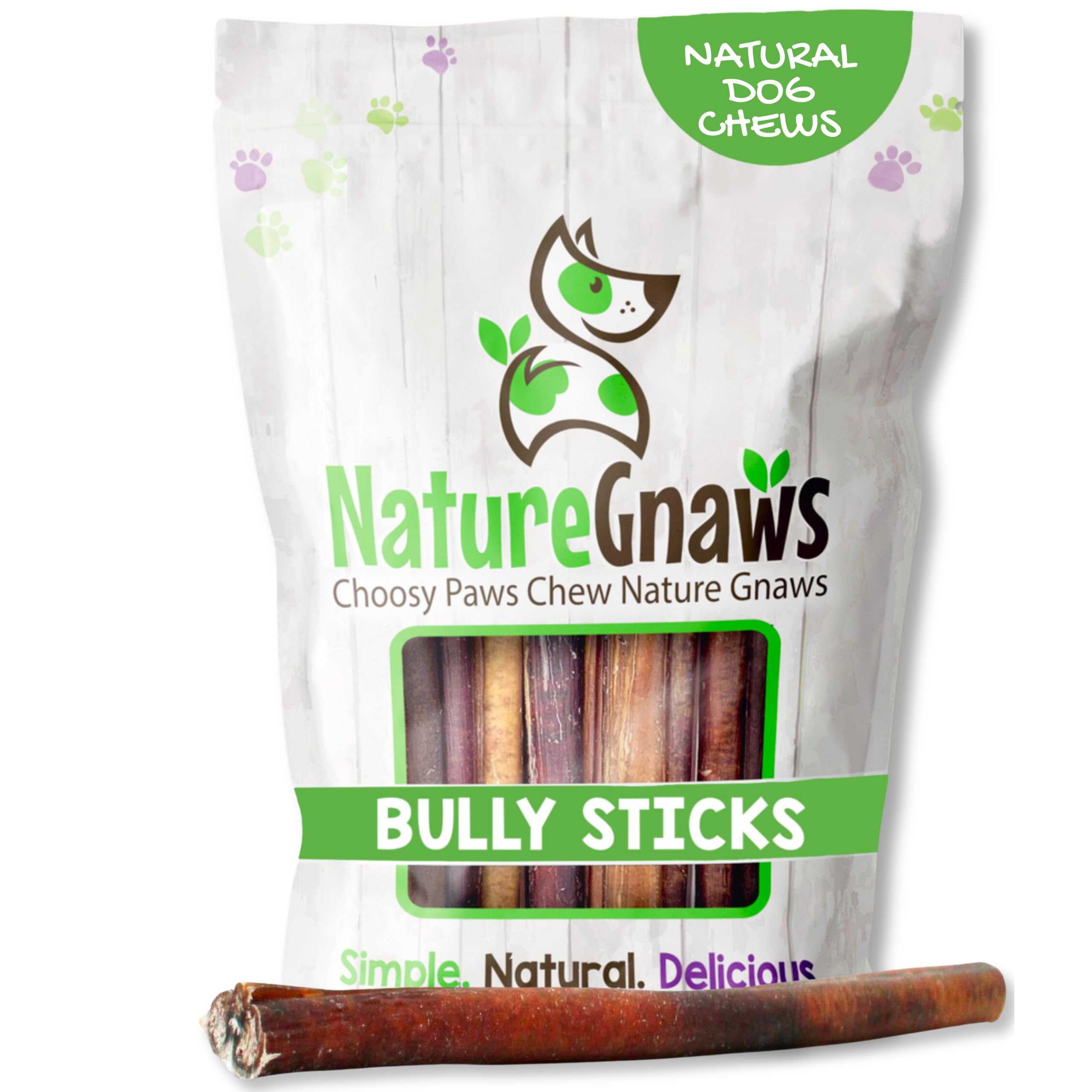 Nature Gnaws bully sticks pack 11-12 inch for large dogs, promoting long chew time