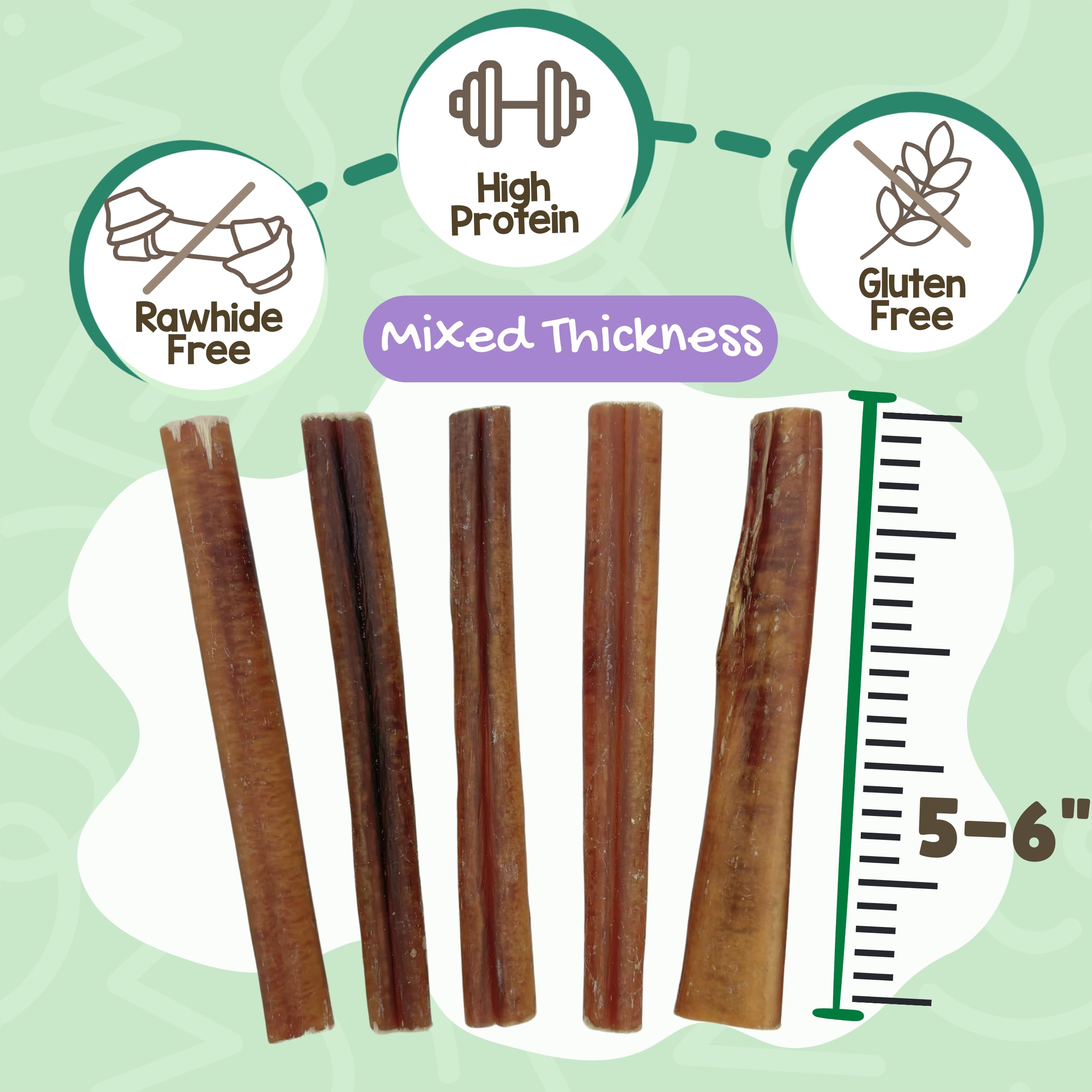 Close-up texture of Nature Gnaws Bully Sticks highlighting durability for aggressive chewers