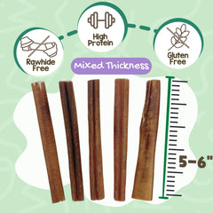 Close-up texture of Nature Gnaws Bully Sticks highlighting durability for aggressive chewers