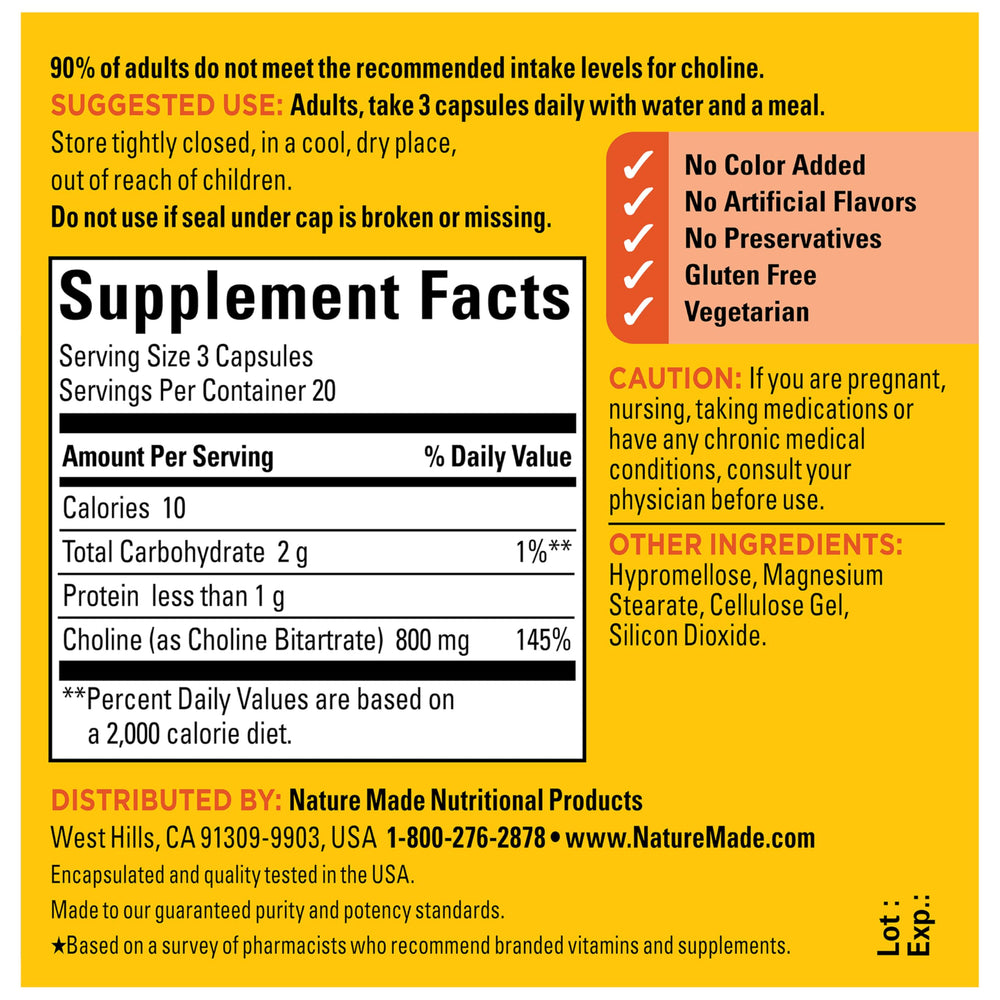 60-count bottle packaging for Nature Made choline