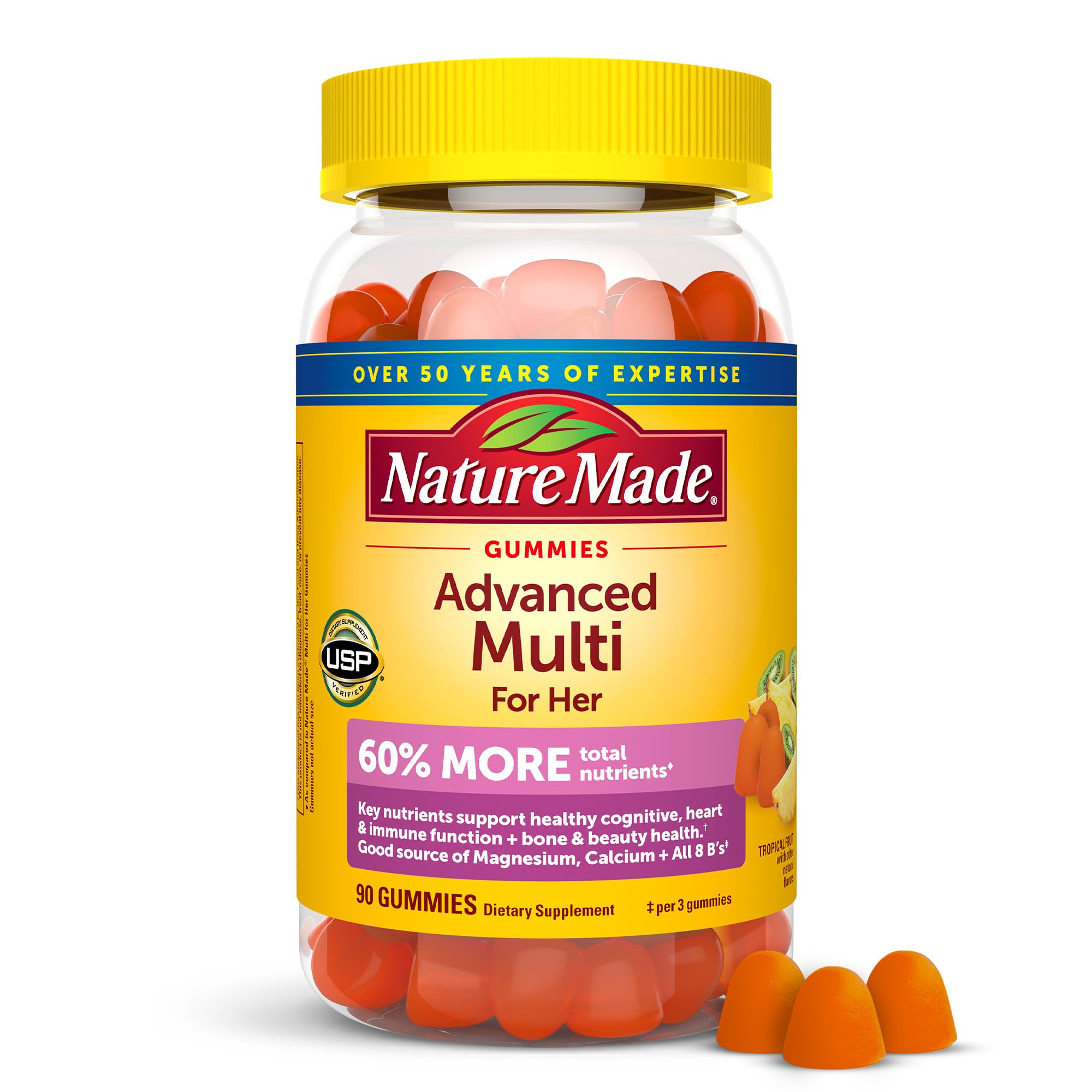Nature Made Advanced Women's Gummy Multivitamins bottle front view for daily nutrition.