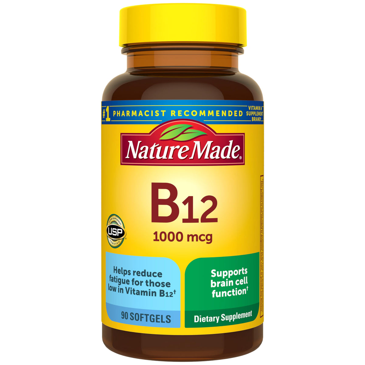 Nature Made Vitamin B12 1000 mcg softgel bottle for daily energy support.