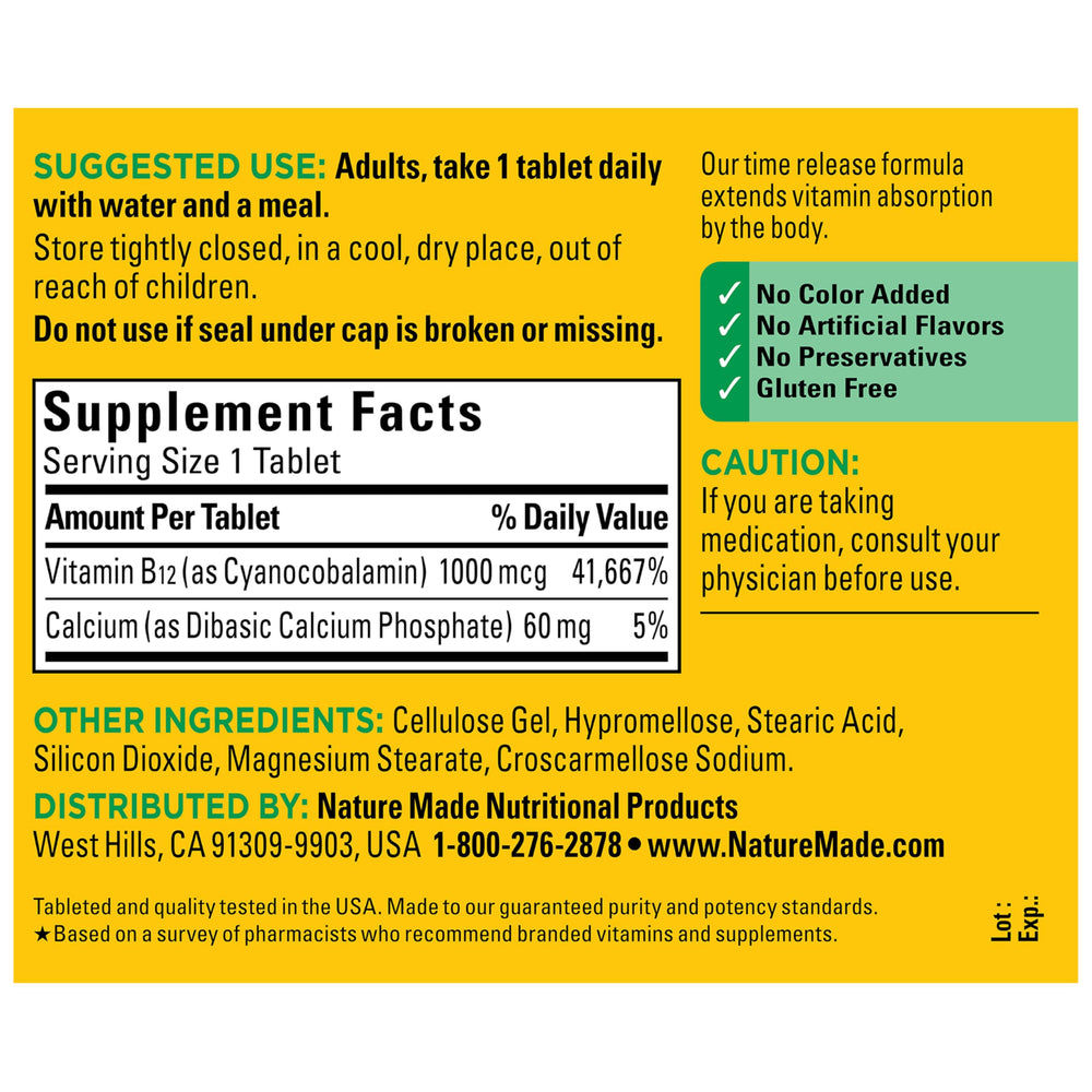 Nature Made B12 daily use with water is easy and convenient.