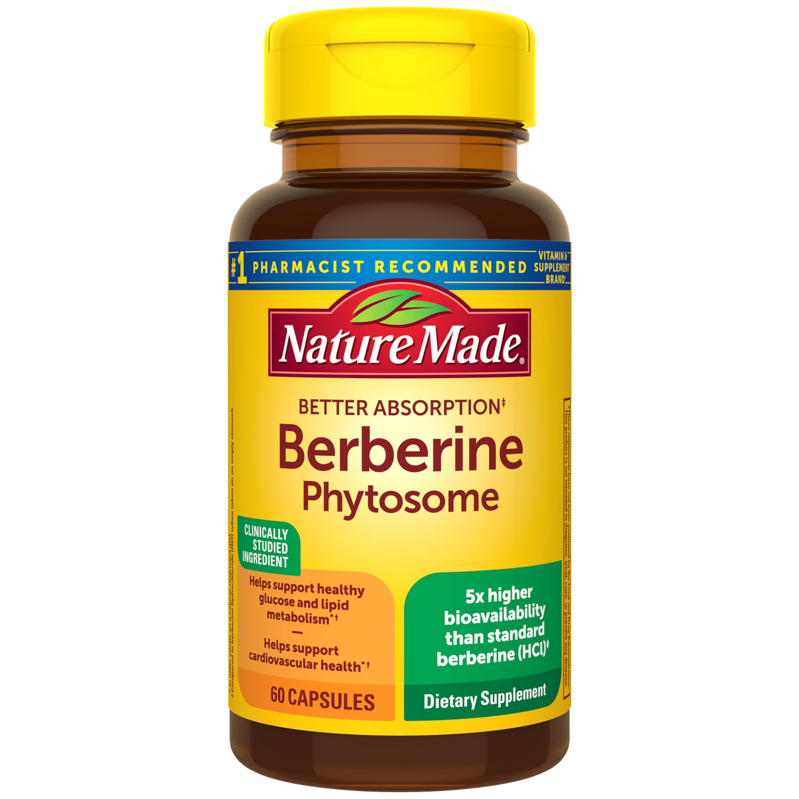 Nature Made Berberine Phytosome bottle with 60 capsules supports daily metabolic function.