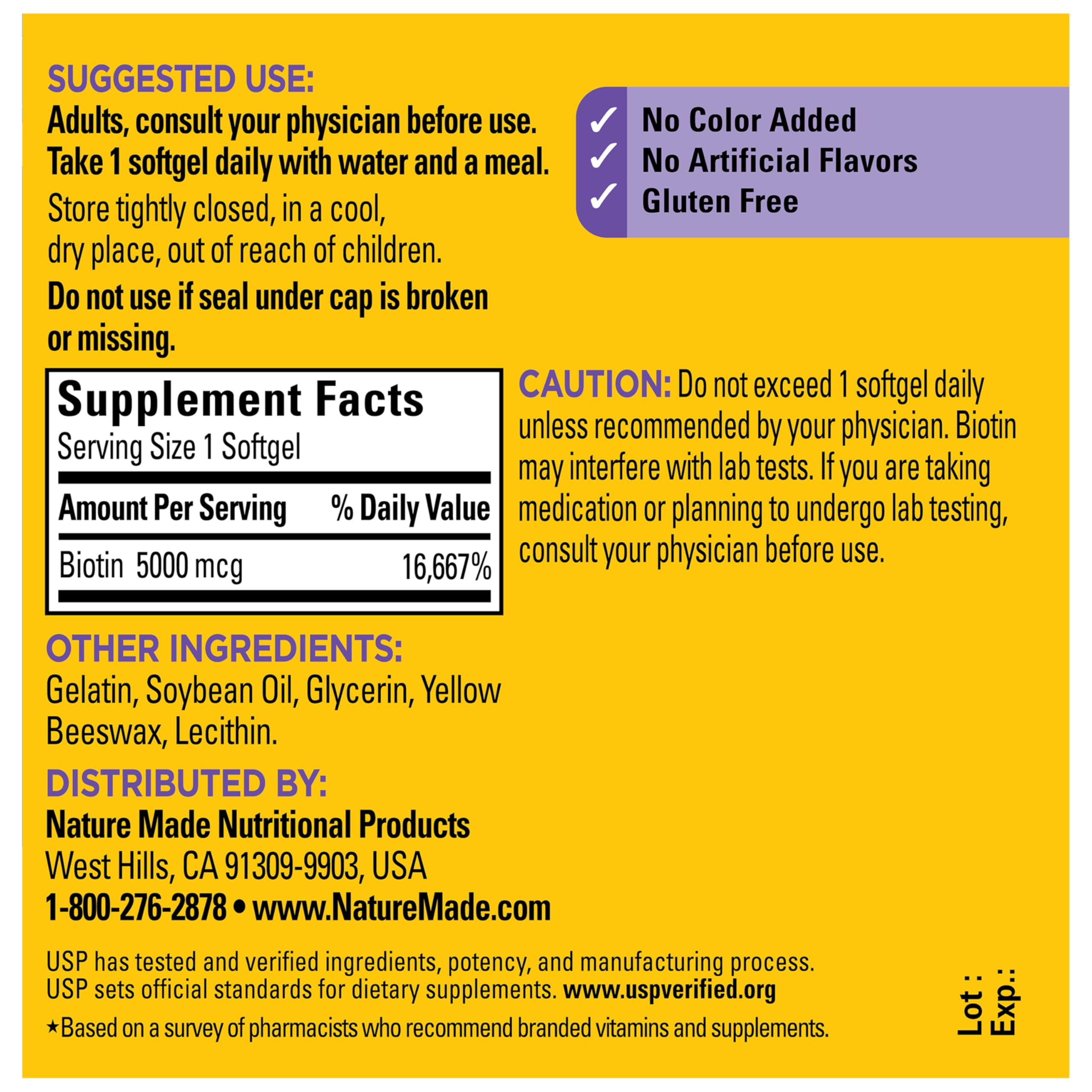 Nature Made Biotin 120-count bottle ready for long-term use.