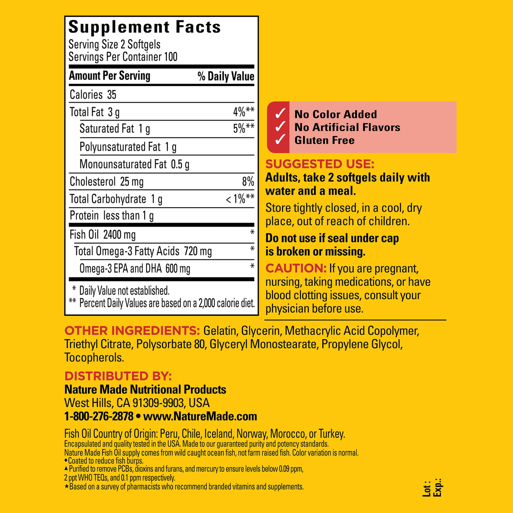 Two Nature Made Burp Less Fish Oil softgels illustrating daily omega-3 intake