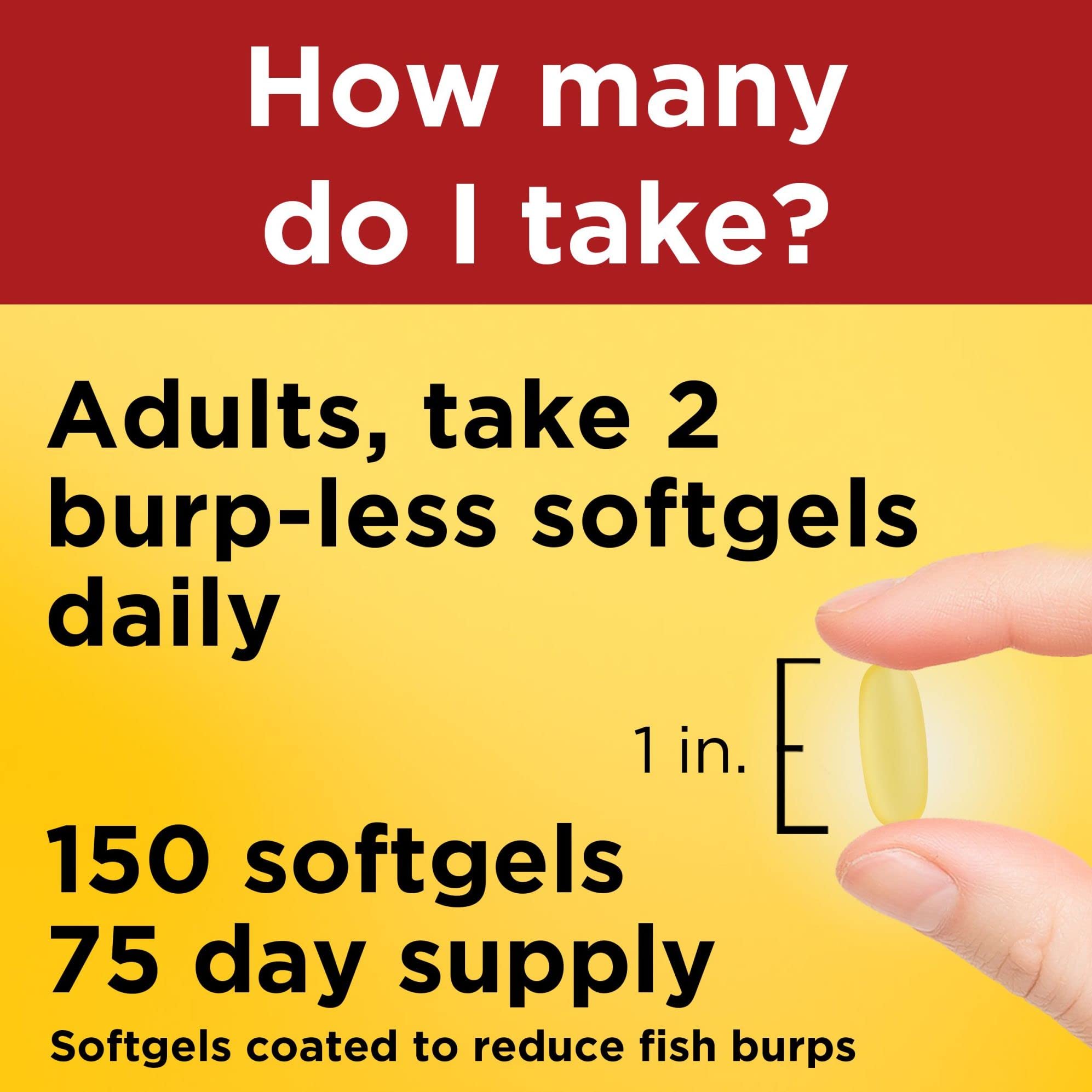 Nature Made Burp Less Fish Oil bottle on kitchen counter