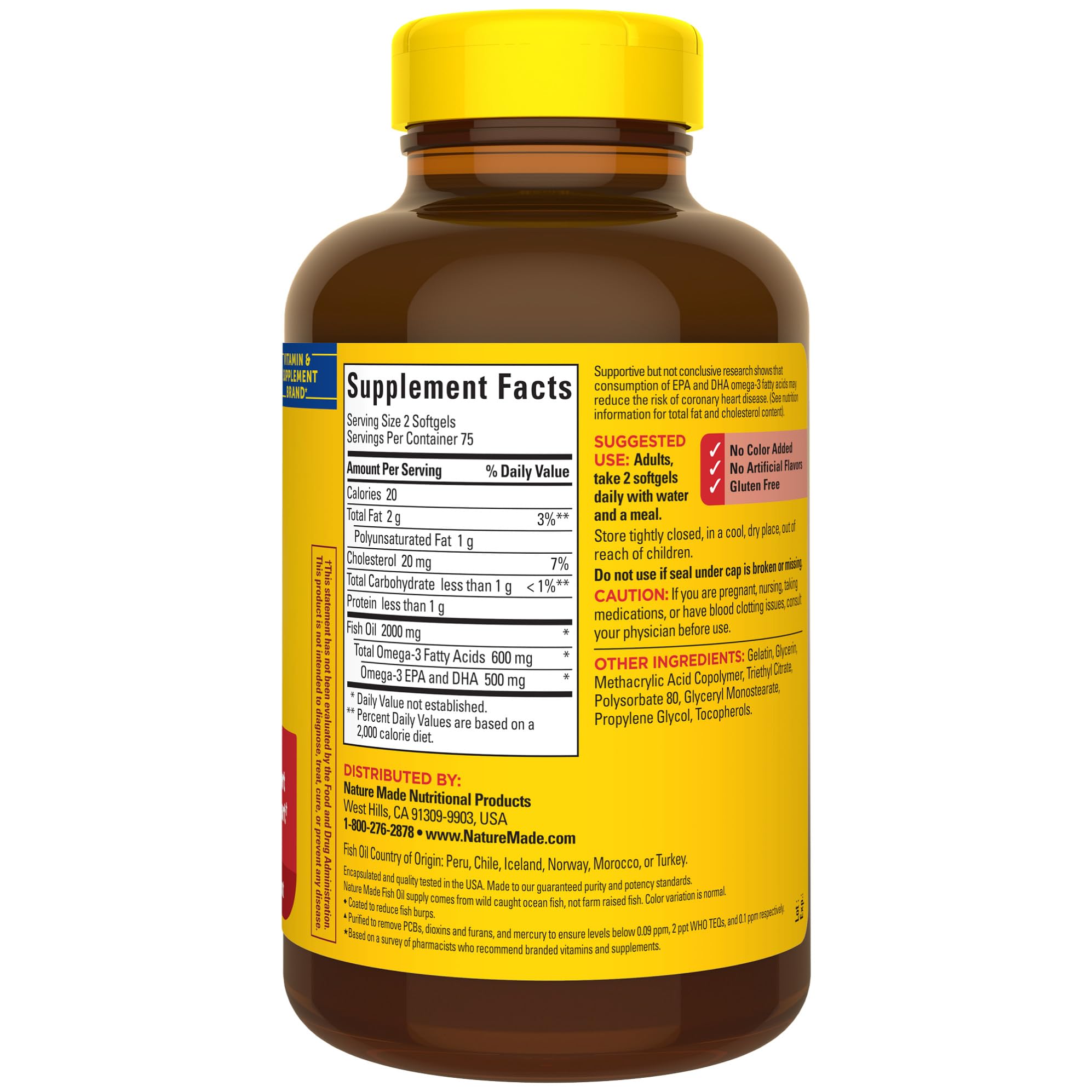 Nature Made Burp Less Fish Oil bottle with vegetables for heart health routine