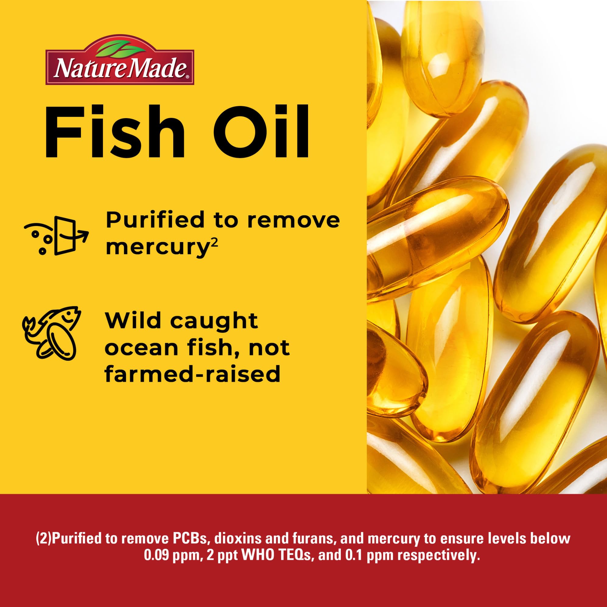 Label highlighting gluten-free and dairy-free Nature Made Burp Less Fish Oil
