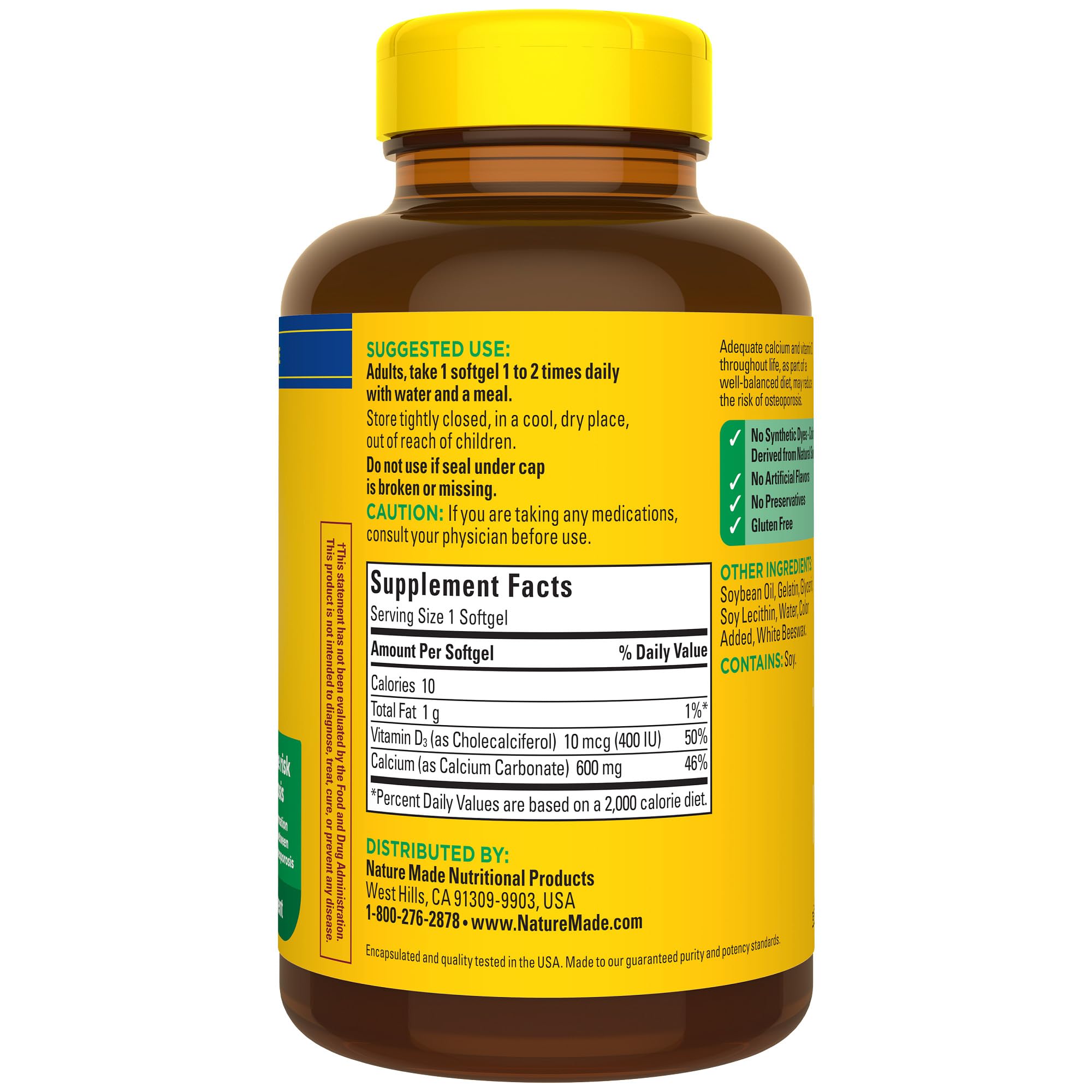 Nature Made Calcium 600 mg D3 on-the-go convenience.