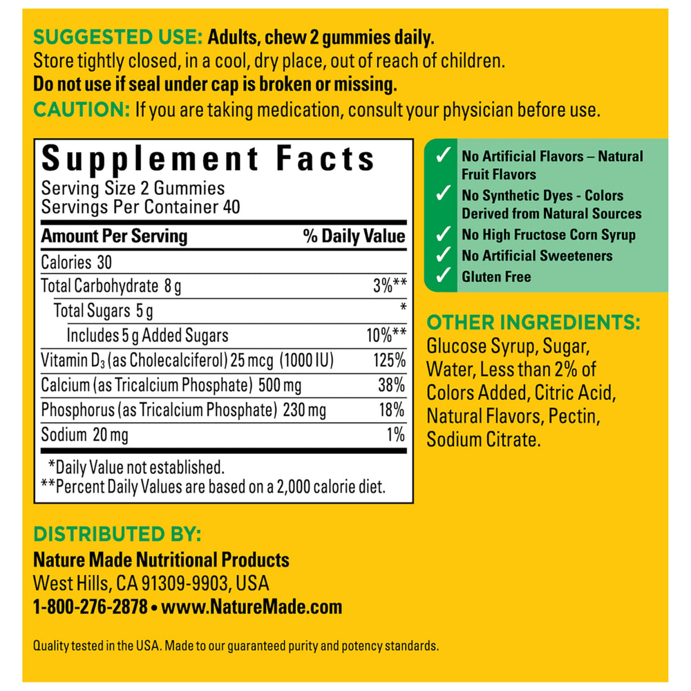 Nature Made Calcium Gummies 80-count bottle packaging on shelf