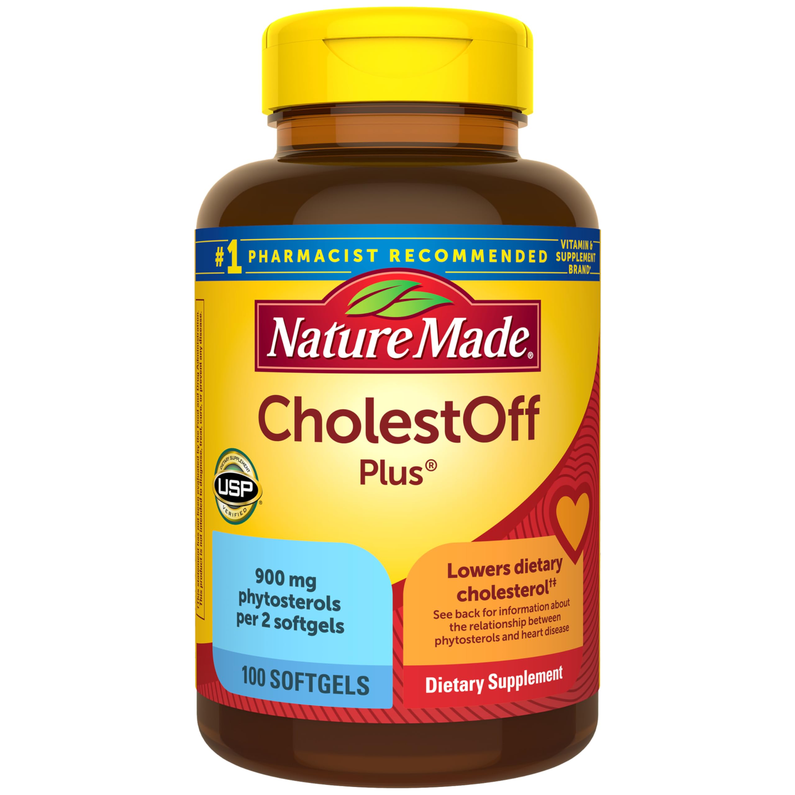 Nature Made CholestOff Plus bottle on kitchen counter promoting heart health support