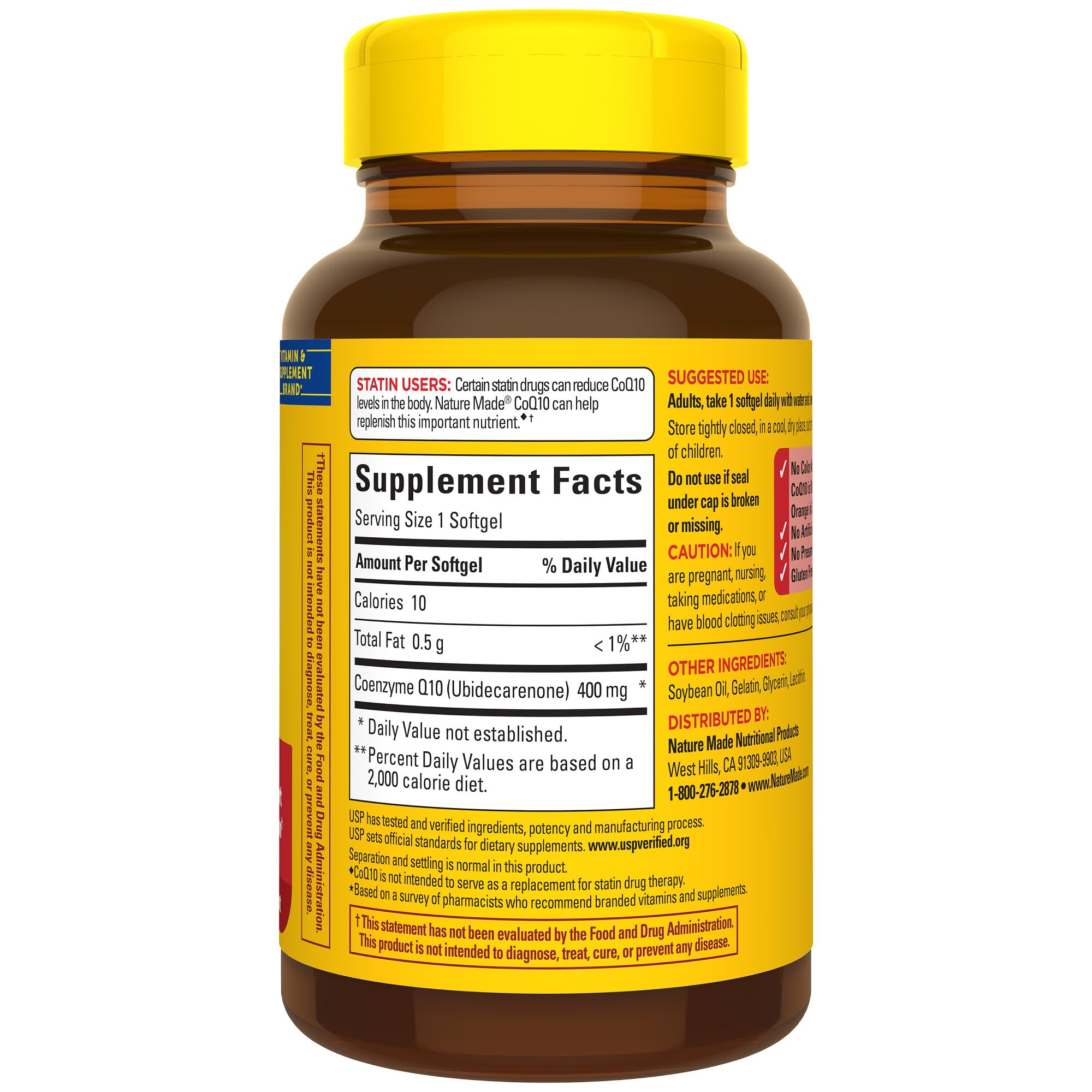 Label highlights 400 mg strength on Nature Made CoQ10.