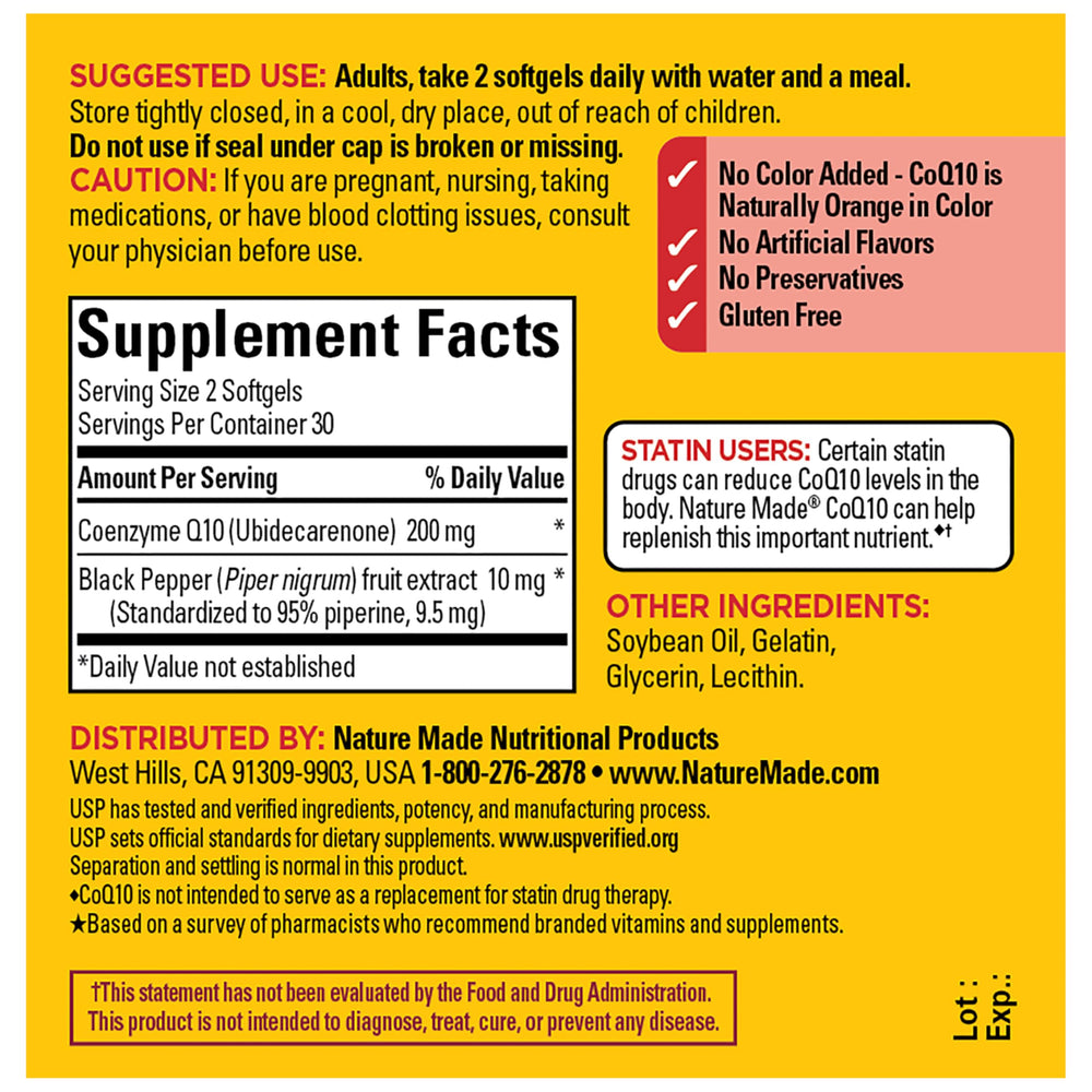 Nature Made USP verified logo on CoQ10 bottle signals quality