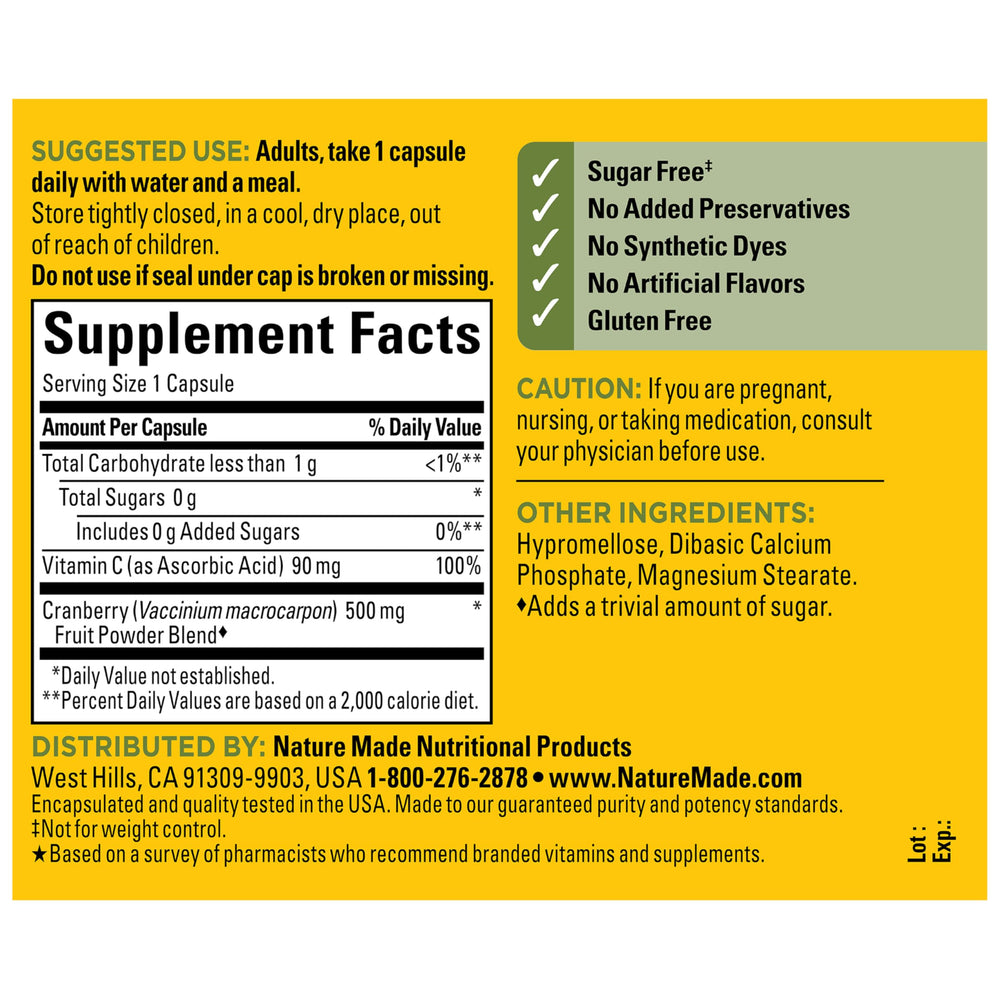 Nature Made Cranberry gluten-free sugar-free pack emphasizes lifestyle-friendly choice