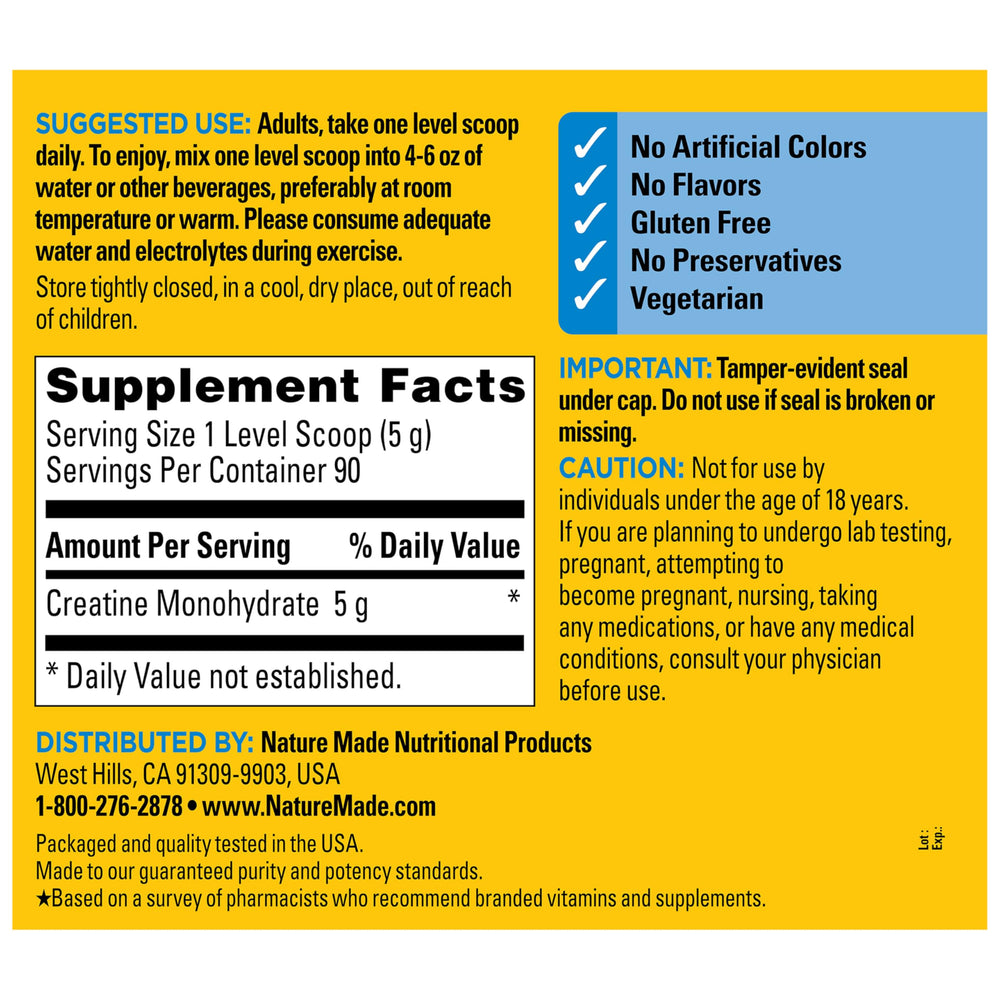 nature made creatine post-workout glass with powder mixed demonstrates recovery support