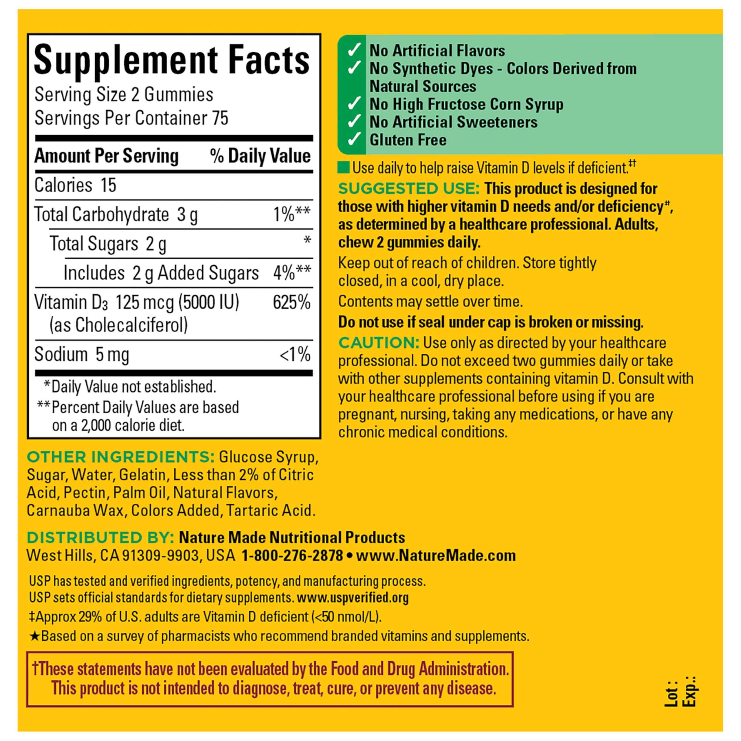 Nature Made D3 gummies gluten-free – suitable for gluten-free diets.