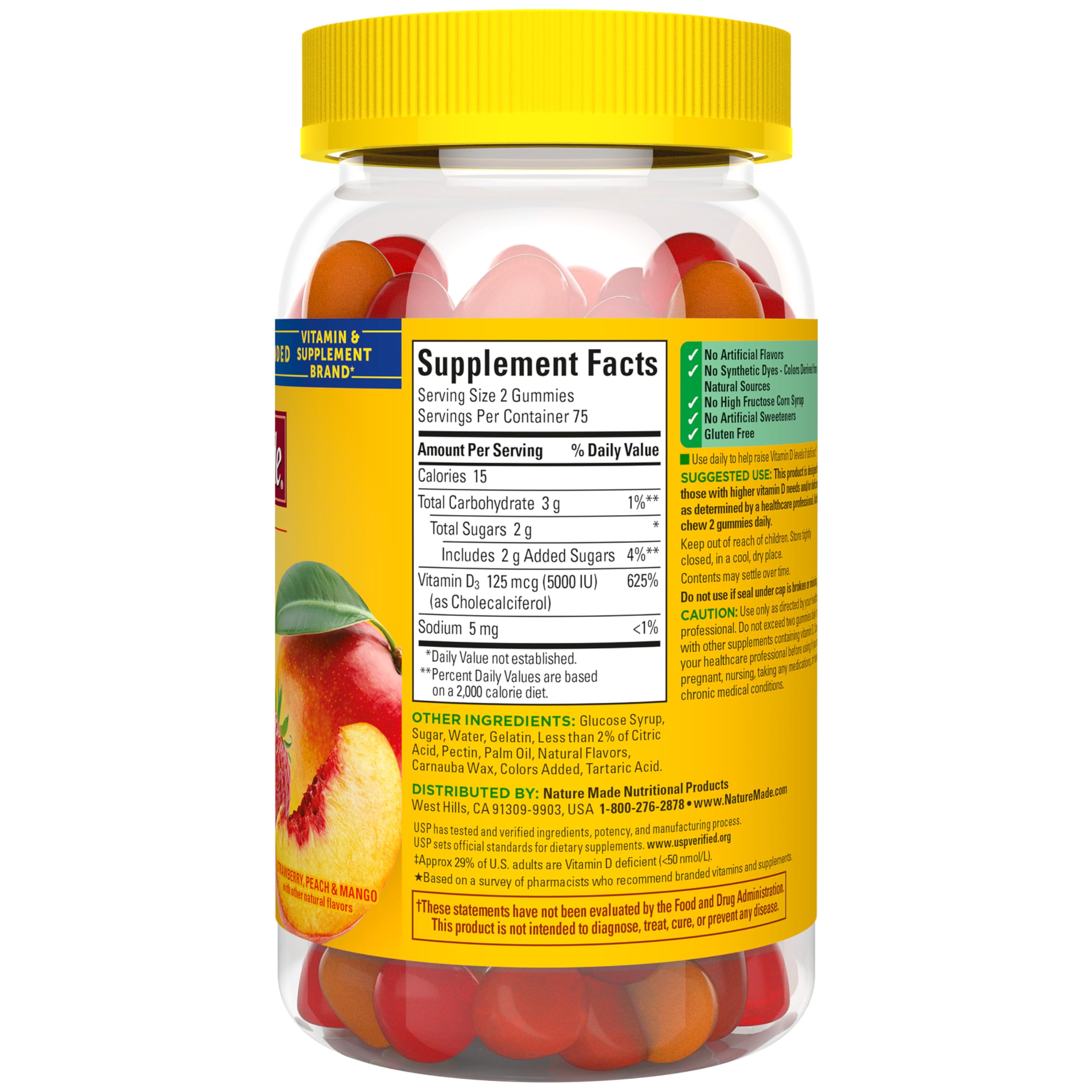 Nature Made D3 gummies no artificial colors or sweeteners – clean ingredient profile.