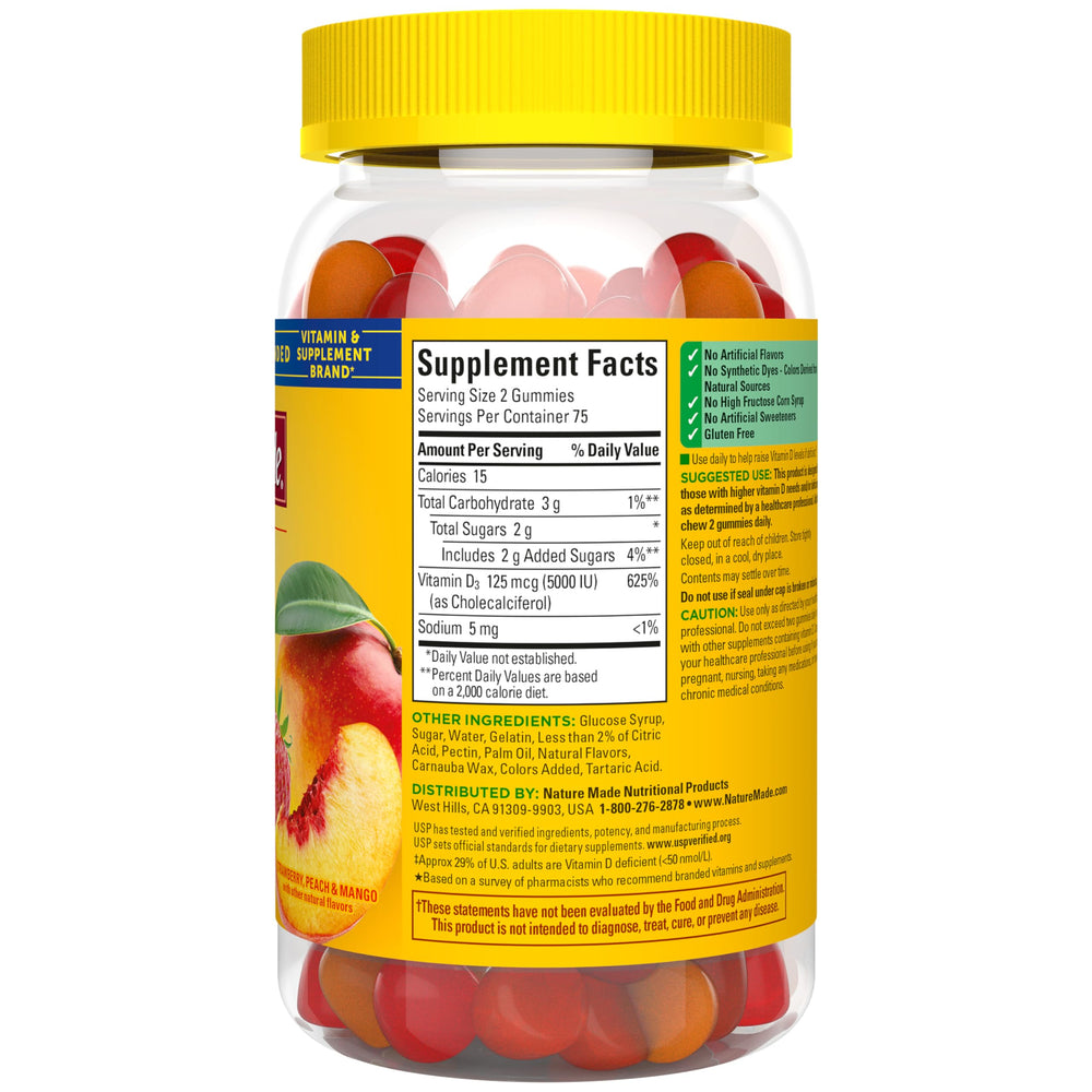 Nature Made D3 gummies no artificial colors or sweeteners – clean ingredient profile.