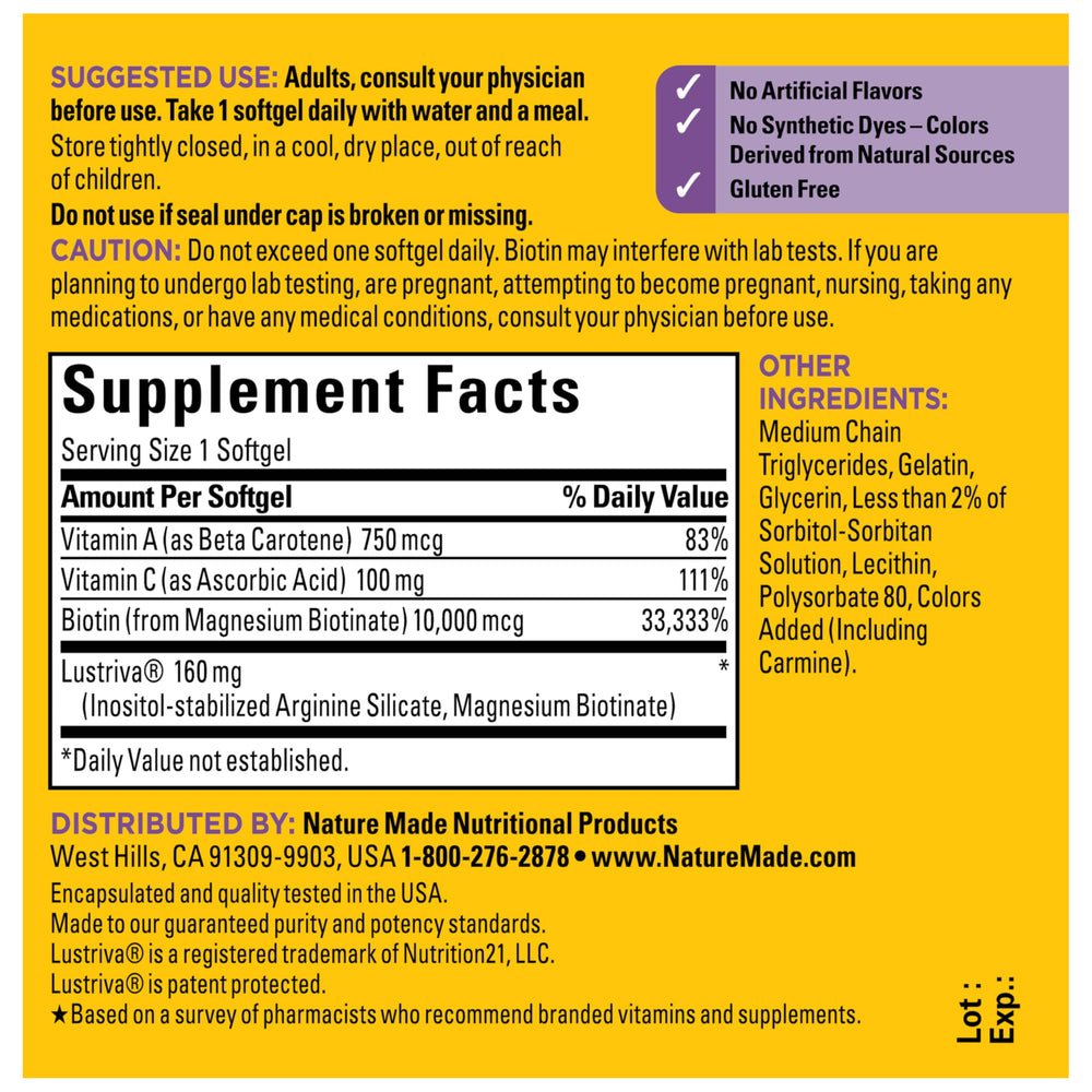 Nature Made Softgels daily-use illustration shows taking one with meals
