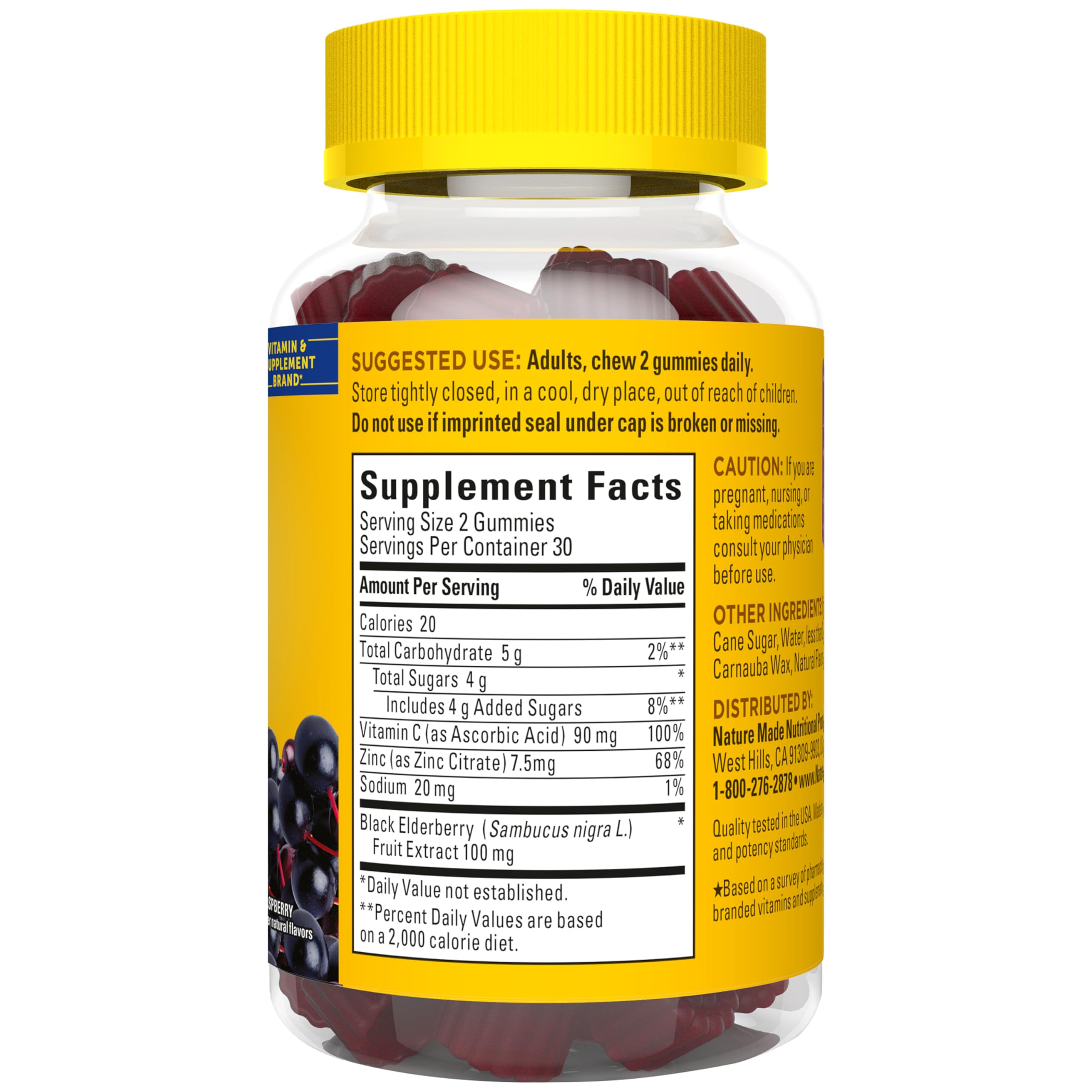 Nature Made Elderberry Gummies daily dose visual on bottle.