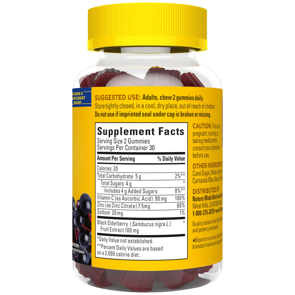 Nature Made Elderberry Gummies daily dose visual on bottle.