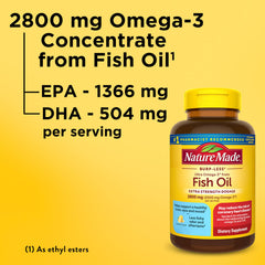 Nature Made EPA and DHA omega-3 with 2000 mg per serving supports heart and brain.