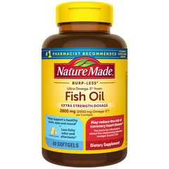 Nature Made Omega-3 fish oil bottle with 60 softgels for daily use.