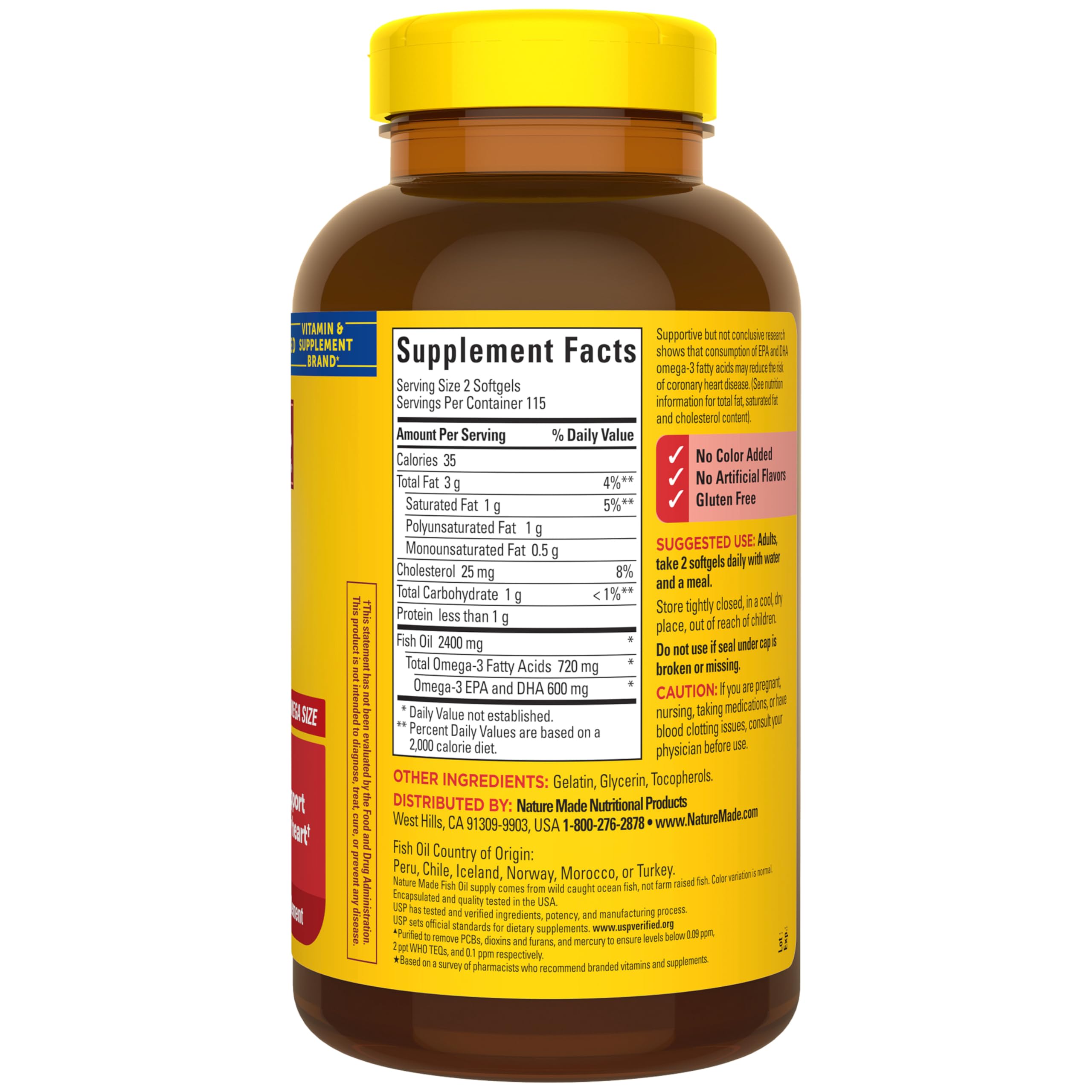 Nature Made 230-count bottle ready for 115-day supply in wellness routine.