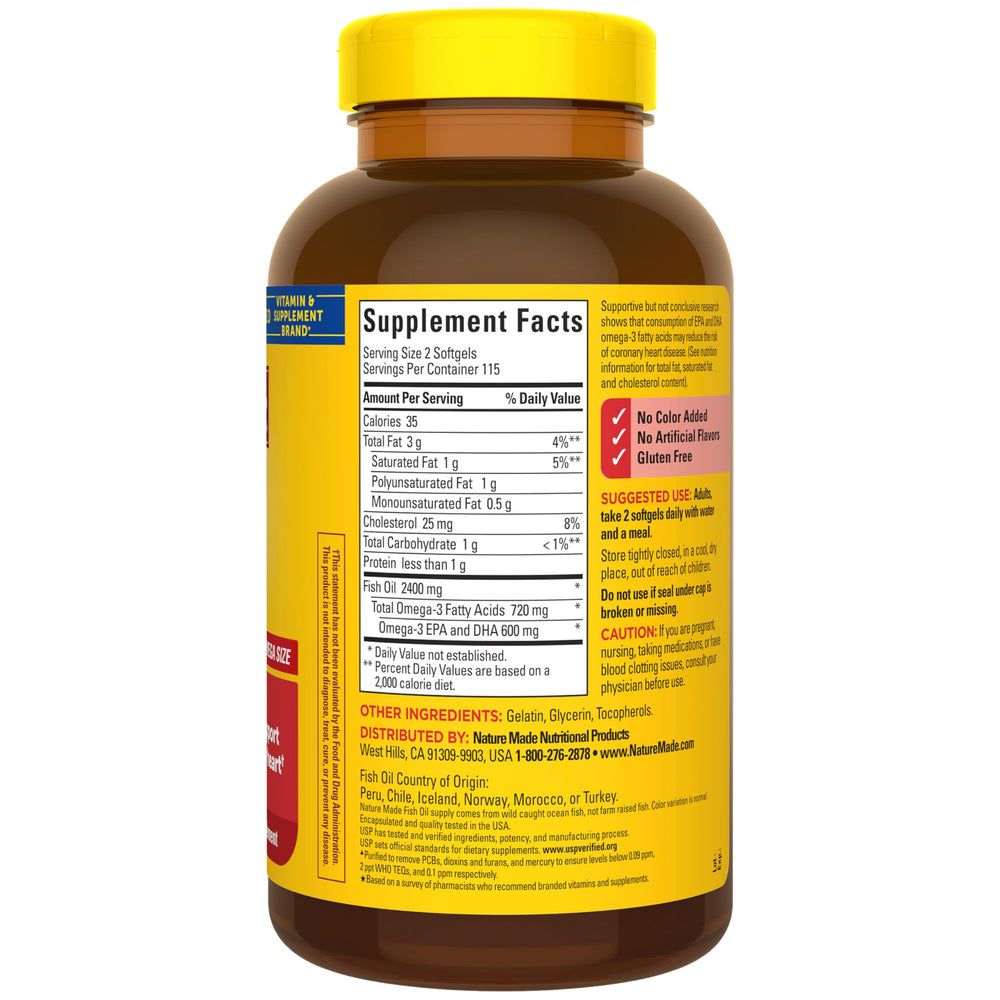 Nature Made 230-count bottle ready for 115-day supply in wellness routine.