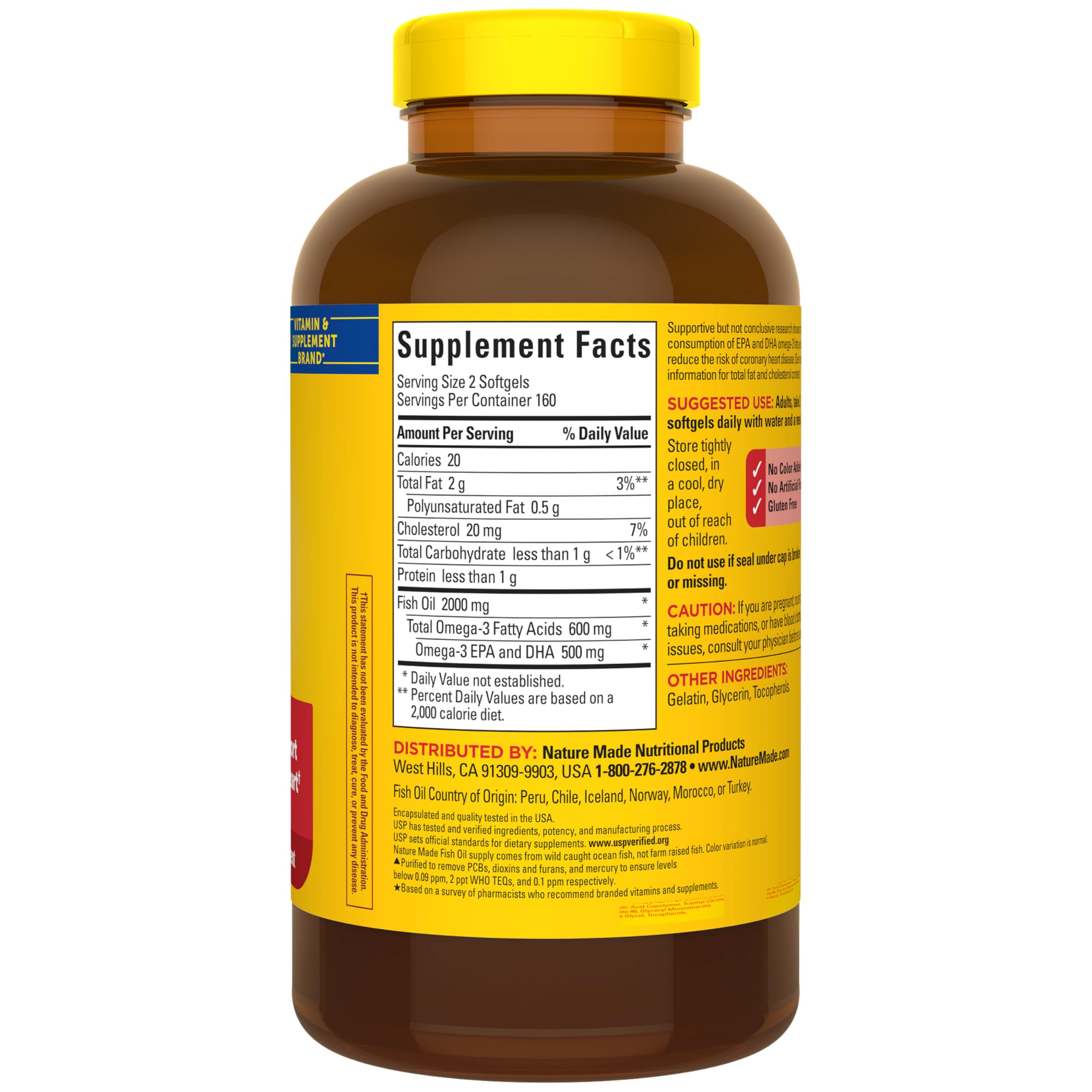 Purified mercury-free omega-3 packaging on Nature Made label
