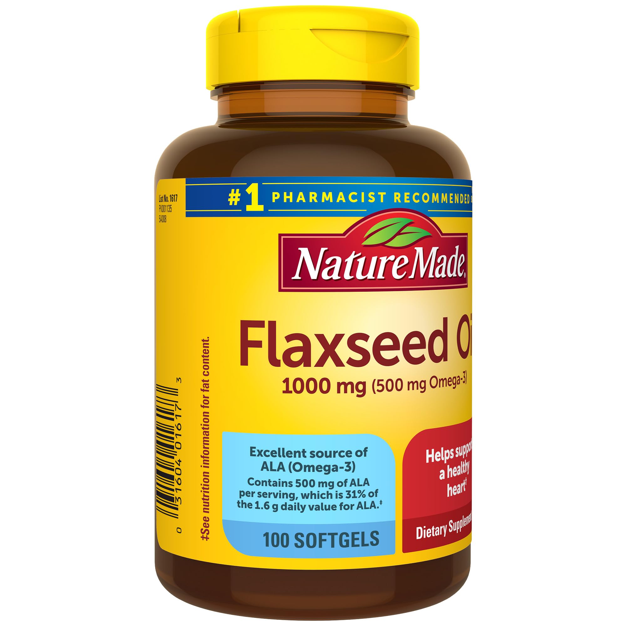 Nature Made flaxseed oil 100-count bottle ready for 100-day supply.