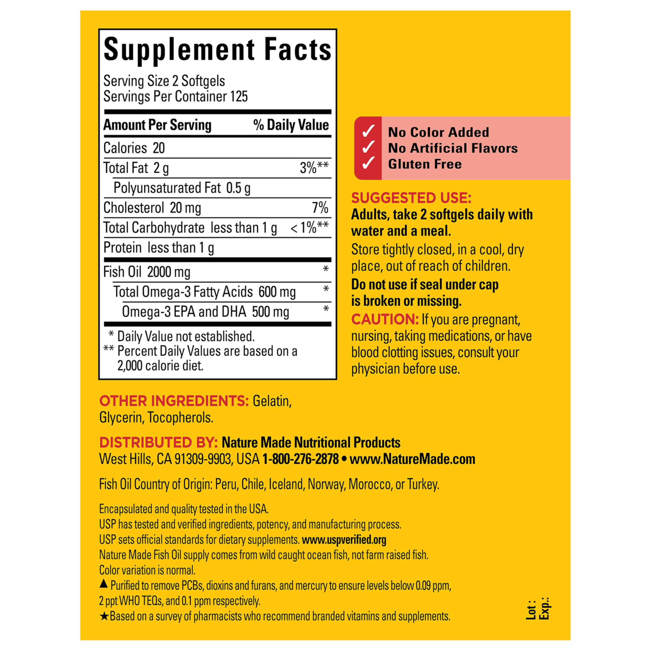 Heart health graphic beside Nature Made fish oil bottle illustration