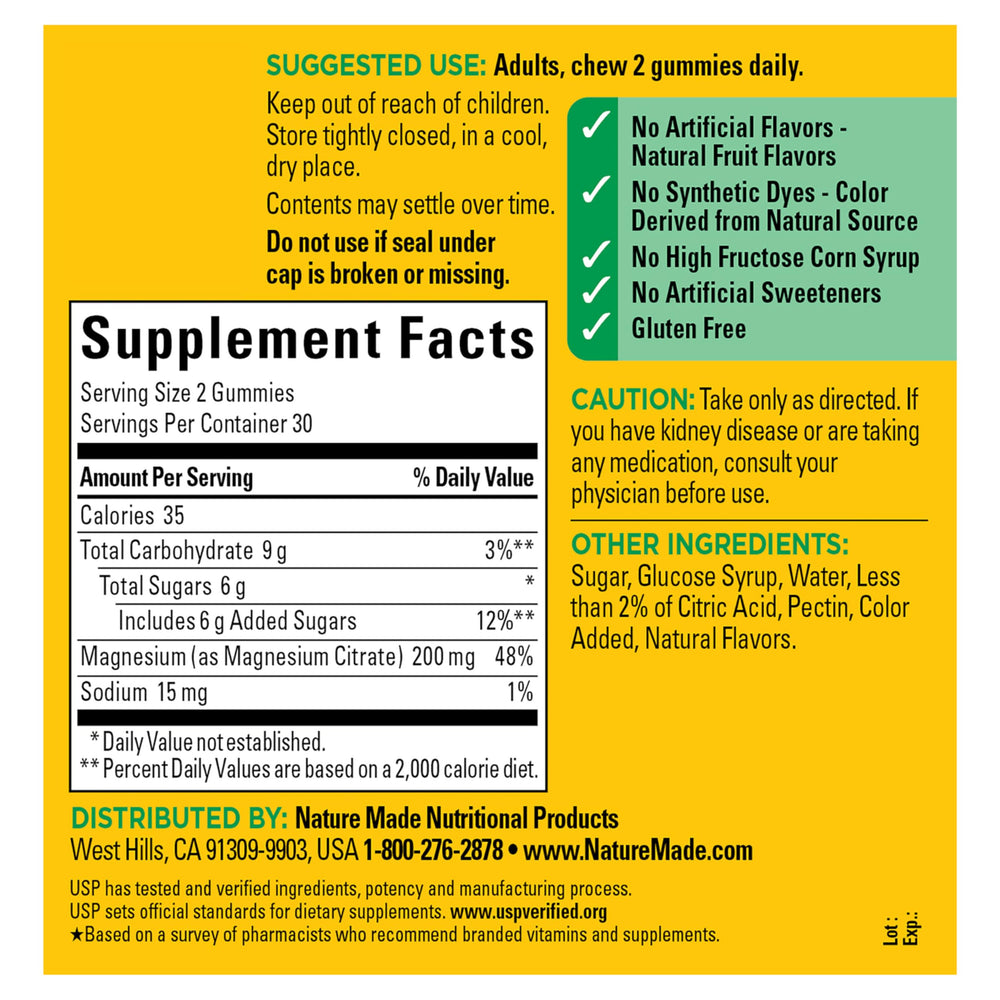 Nature Made magnesium citrate packaging highlights 60-count supply for a 30-day routine.