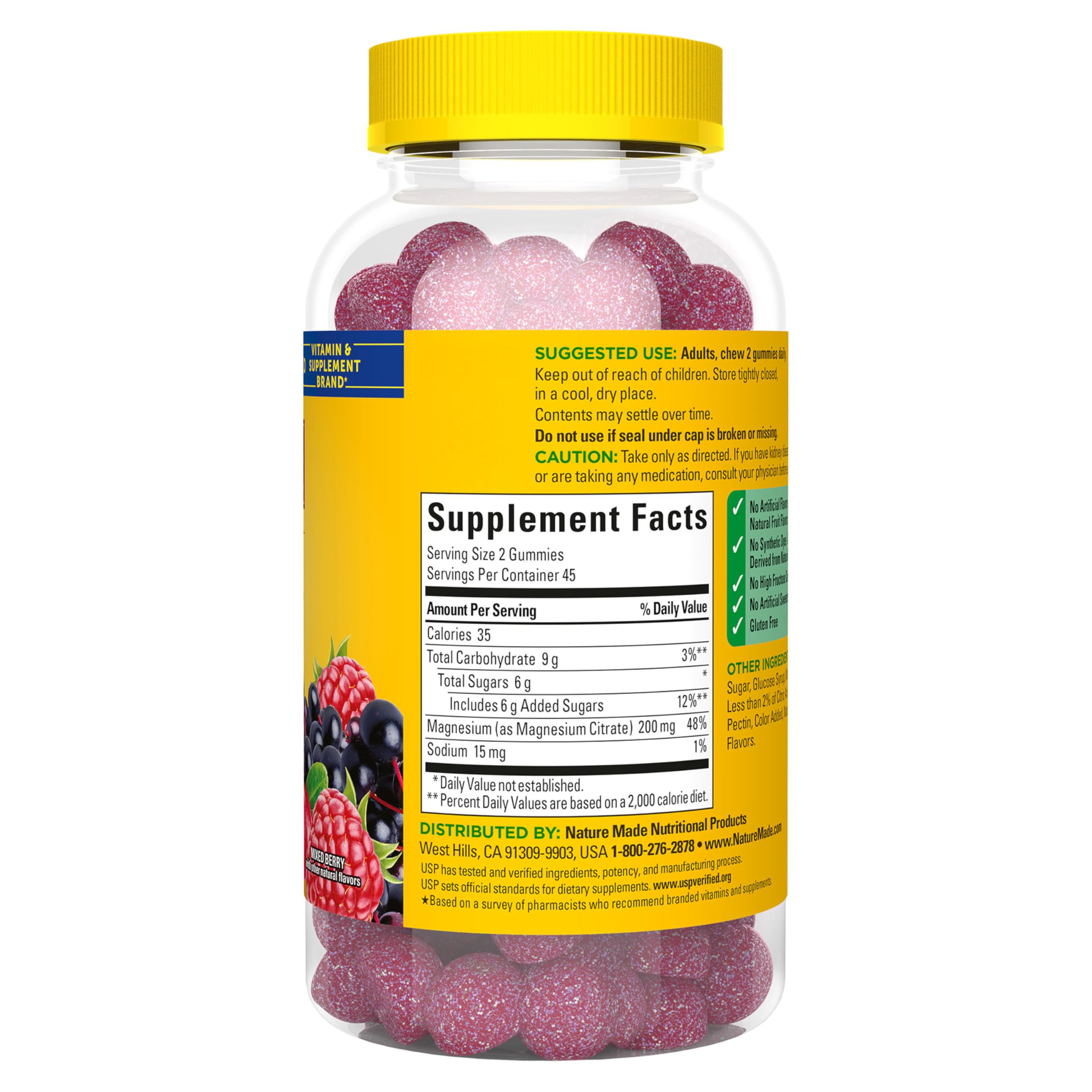 Nature Made High Absorption Magnesium Citrate daily-use portion shows two gummies.