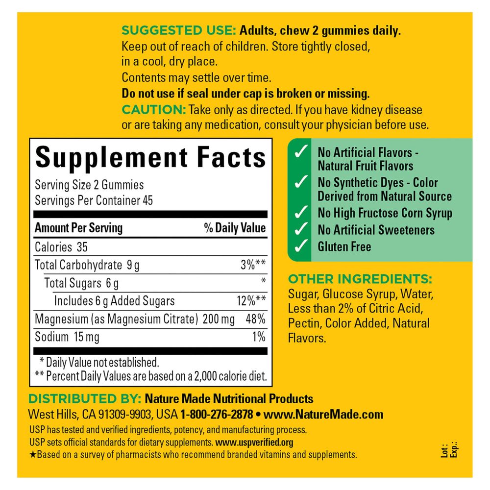 Nature Made High Absorption Magnesium Citrate bottle labeled USA-made.