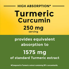 Nature Made Turmeric Curcumin capsules being poured from the bottle for daily use.