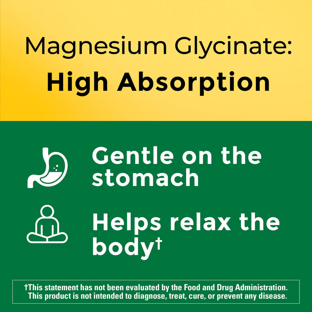 Nature Made Magnesium Glycinate bottle with meal to illustrate absorption guidance