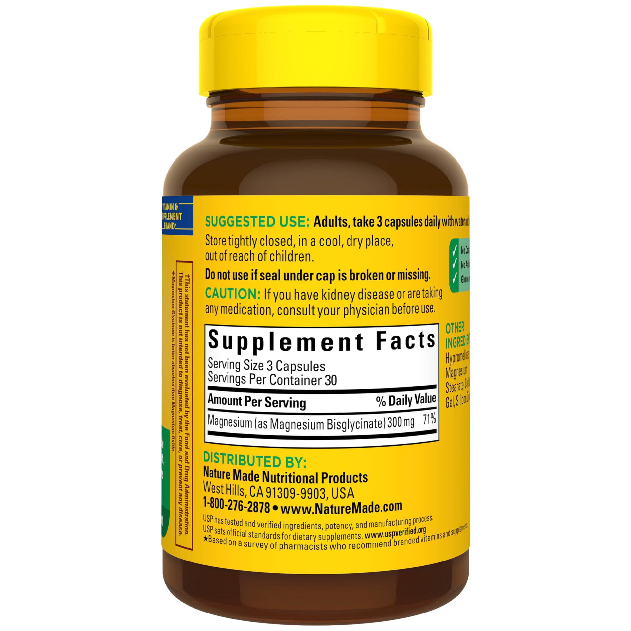 Nature Made brand badge on bottle emphasizes pharmacist-recommended status
