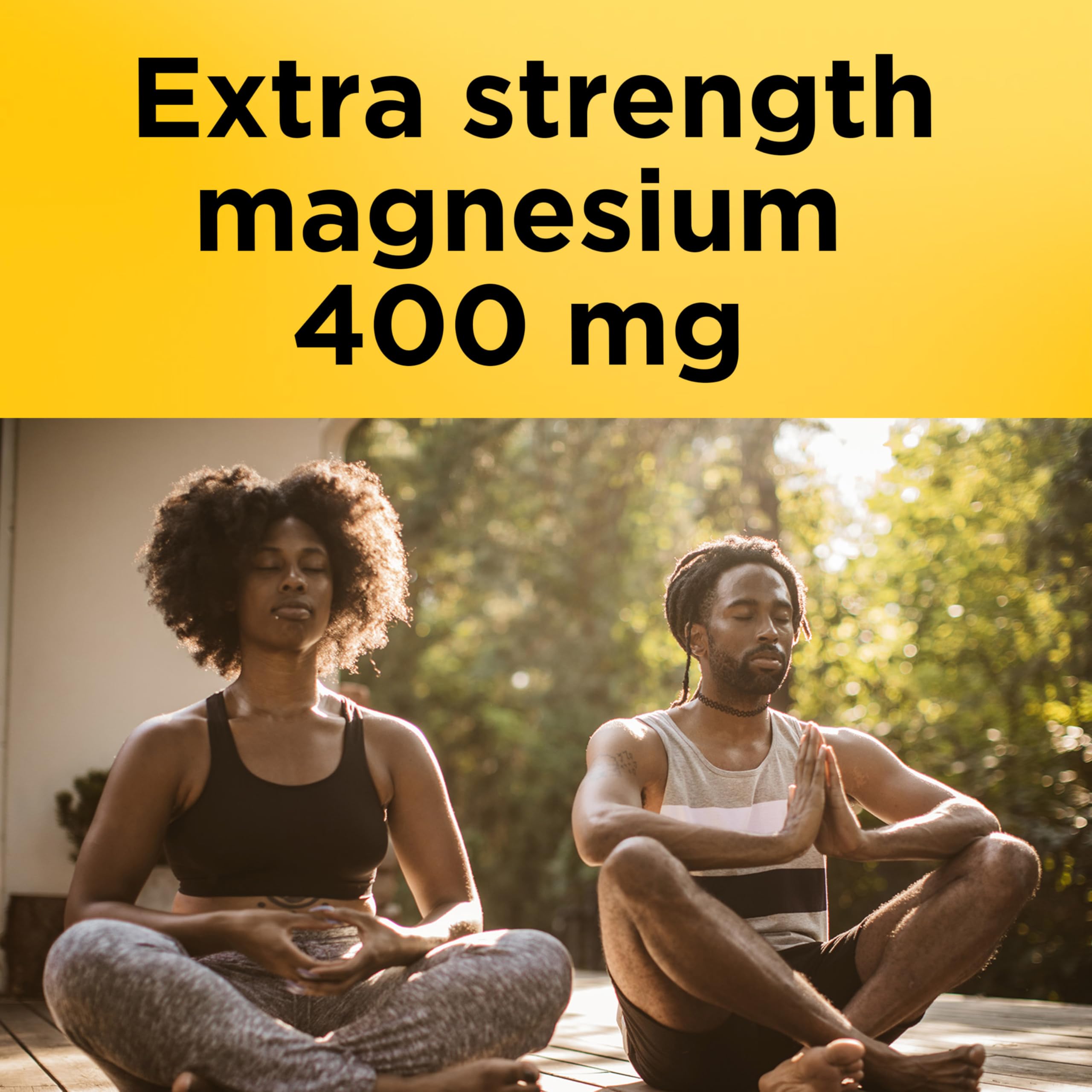 Close-up of Nature Made magnesium oxide softgels emphasizing extra strength dose.