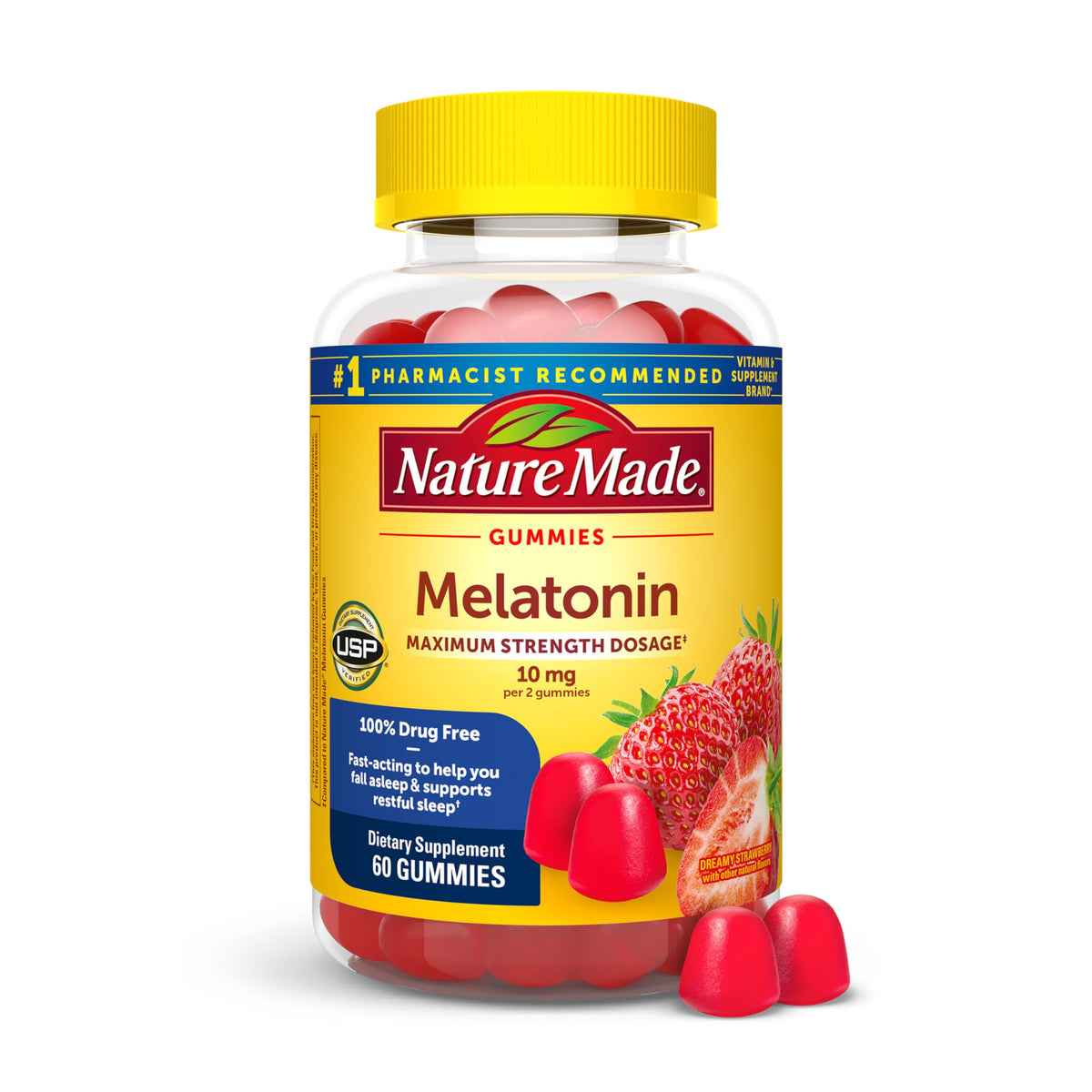 Nature Made Melatonin Gummies 10 mg bottle front view for restful sleep support