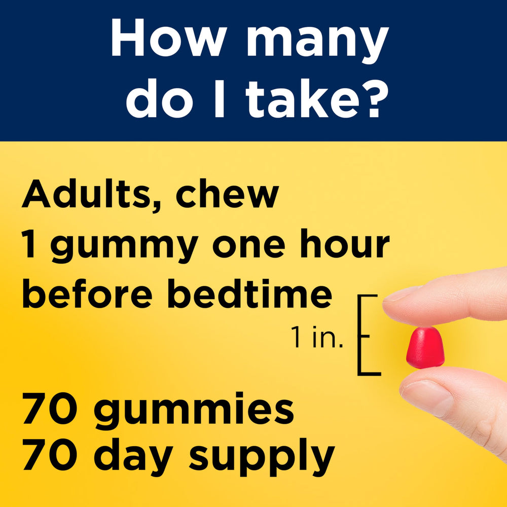 70-count Nature Made Melatonin Gummies bottle on nightstand for easy nightly use
