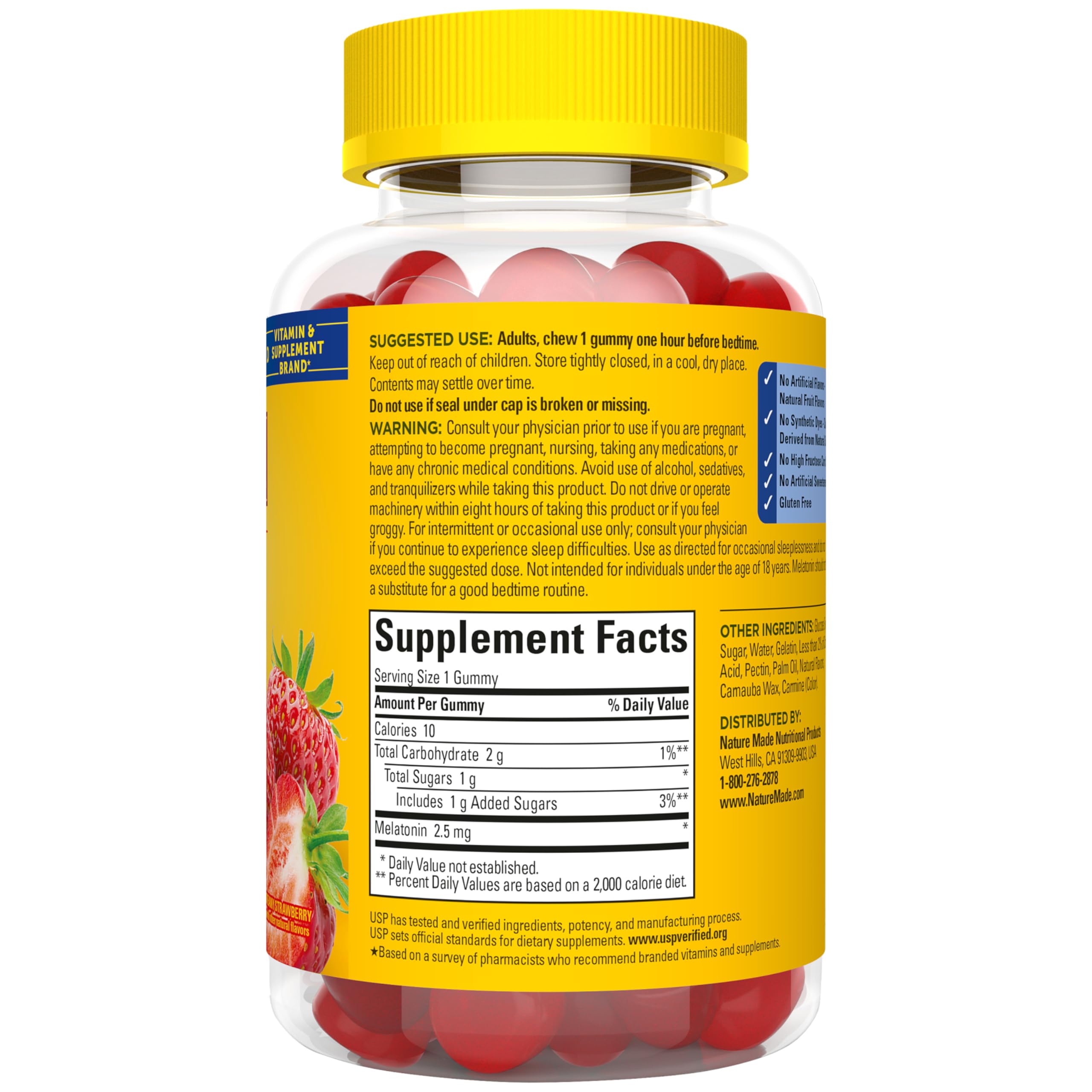 Nature Made Melatonin Gummies sleep support for adults in a tasty strawberry chew.