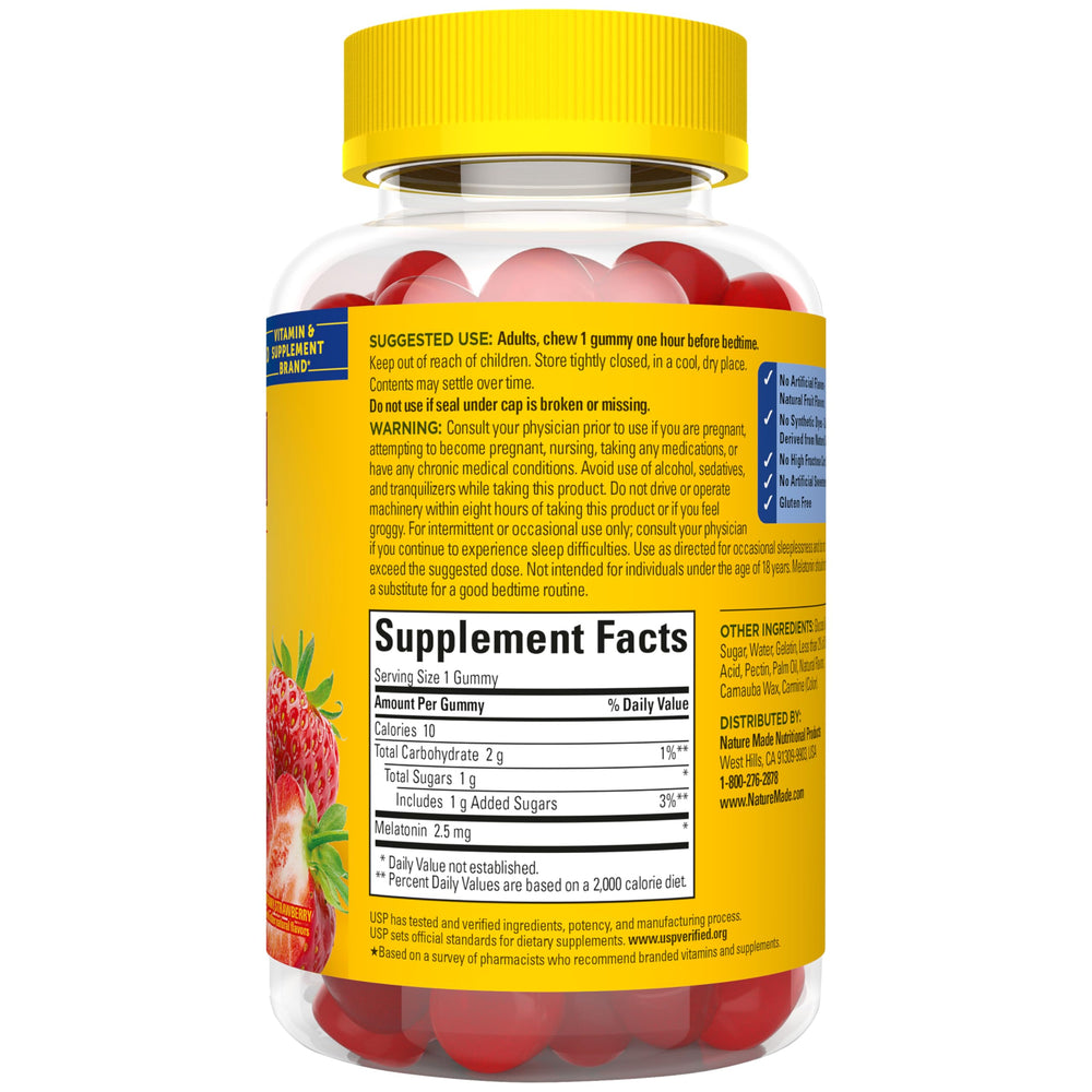 Nature Made Melatonin Gummies sleep support for adults in a tasty strawberry chew.