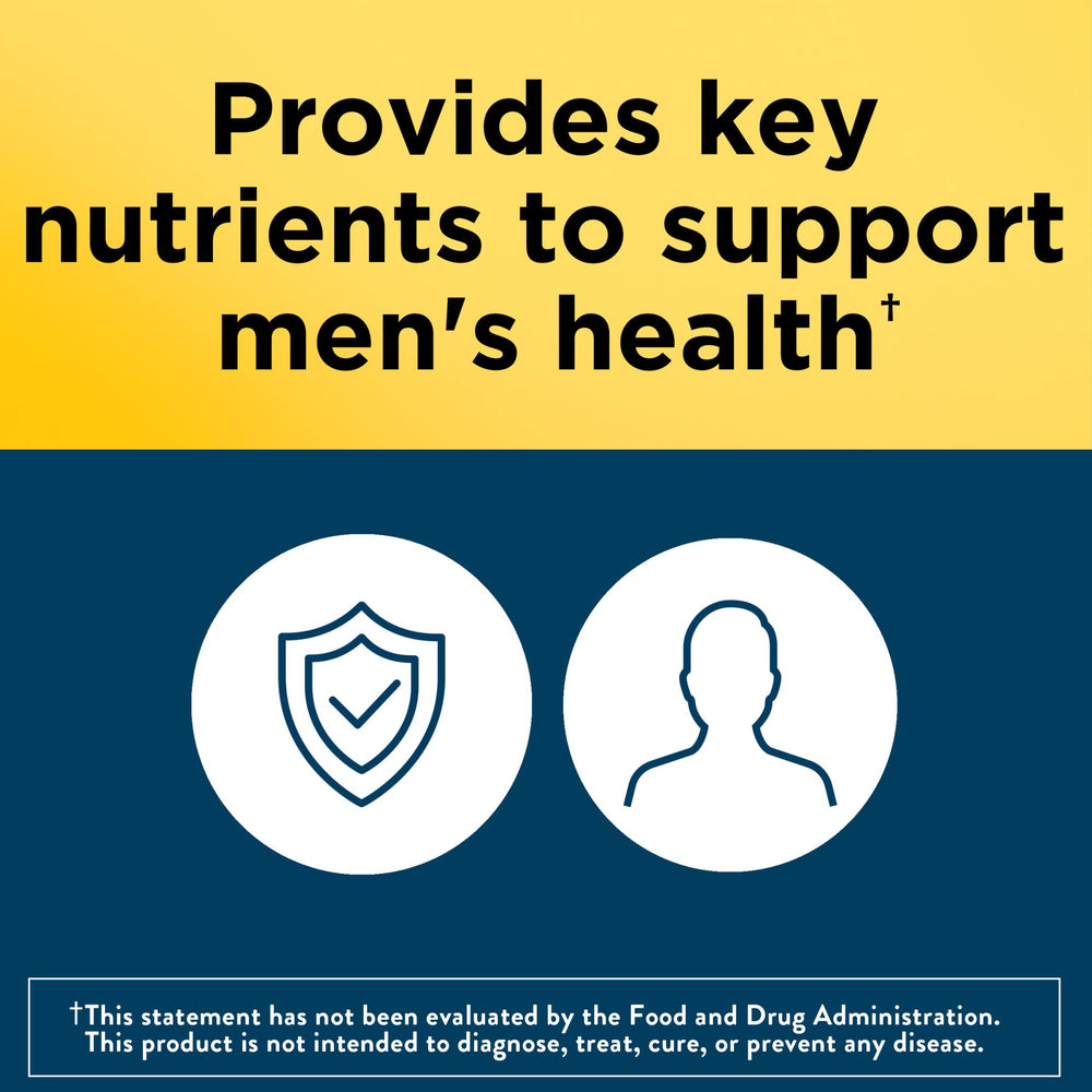 Nature Made Multi for Him Gummies packaging highlighting gluten-free formula and absence of artificial additives.