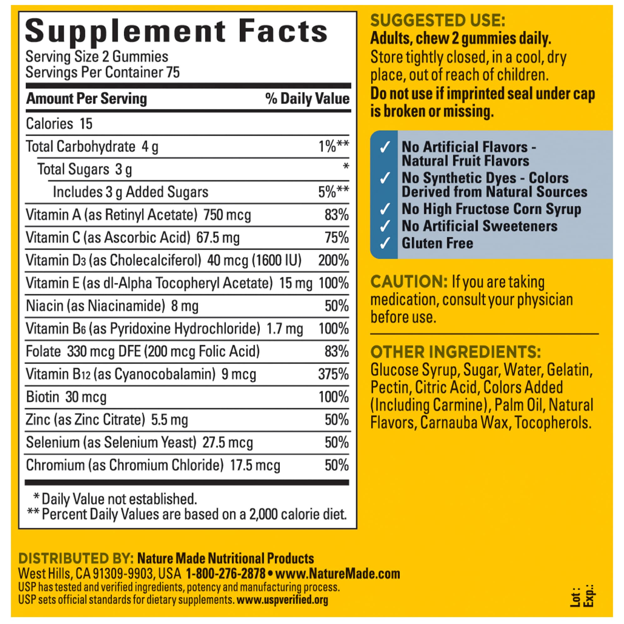 Nature Made Multi for Him Gummies USP Verified badge signals tested quality standards.