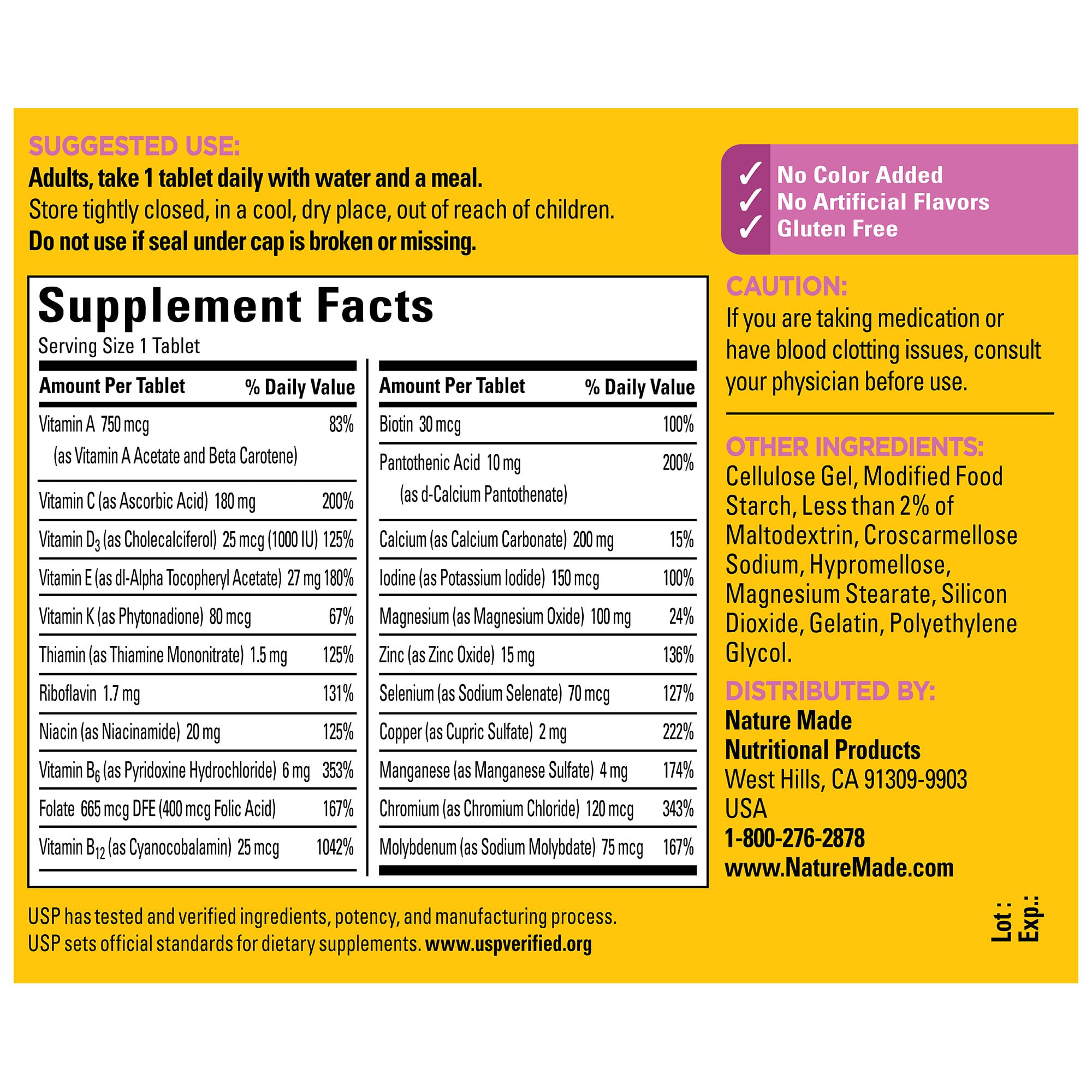 Nature Made Multivitamin For Her 50+ no artificial flavors noted on label