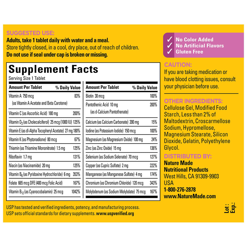 Nature Made Multivitamin For Her 50+ no artificial flavors noted on label