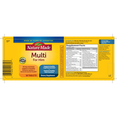 Nature Made multivitamin for him bottle offers daily nutrients for active men.